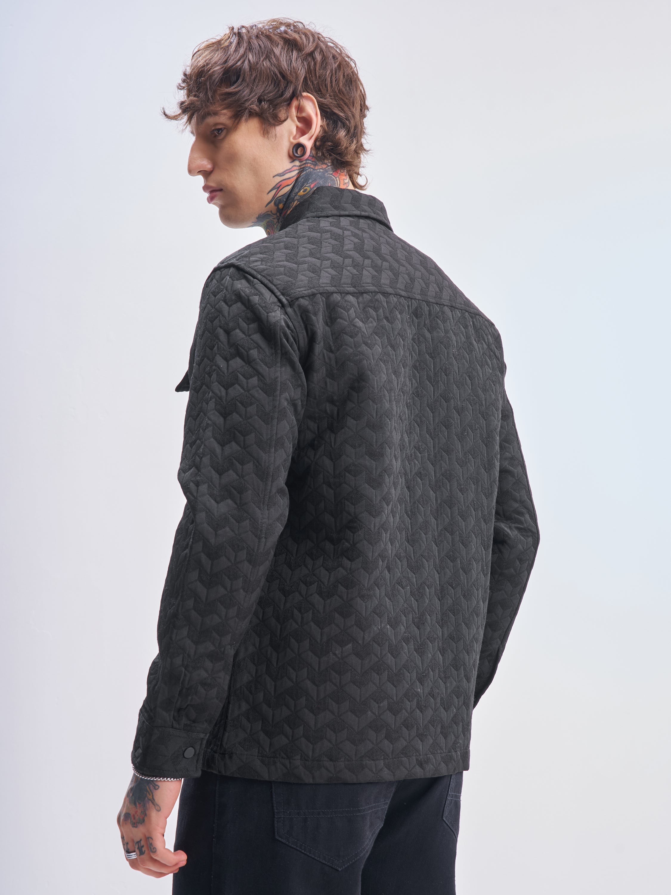 Highlander Men Black Self Design Relaxed Fit Casual Shirt - Black - Image 3