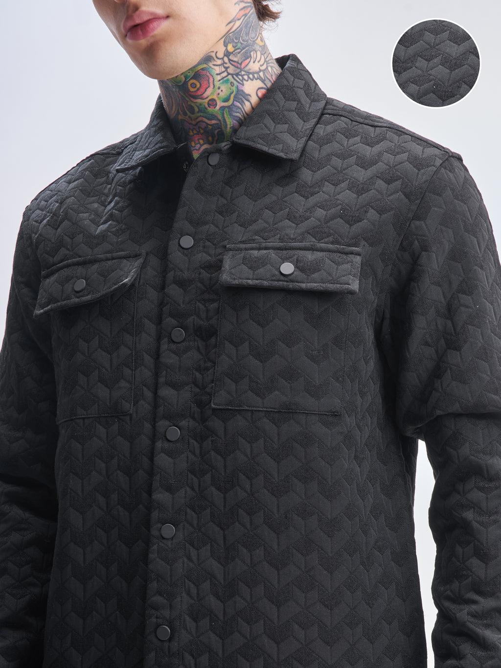 Highlander Men Black Self Design Relaxed Fit Casual Shirt - Black - Image 5