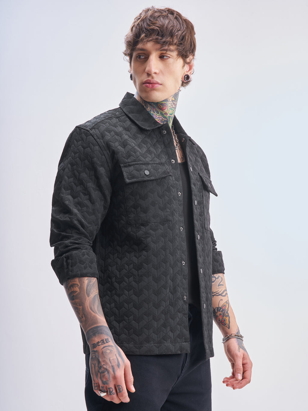 Highlander Men Black Self Design Relaxed Fit Casual Shirt - Black - Image 6