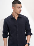 Highlander Men Navy Blue Self Design Relaxed Fit Casual Shirt - Navy Blue - Image 1