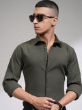 Highlander Men Olive Textured Slim Fit Casual Shirt - Olive - Image 1