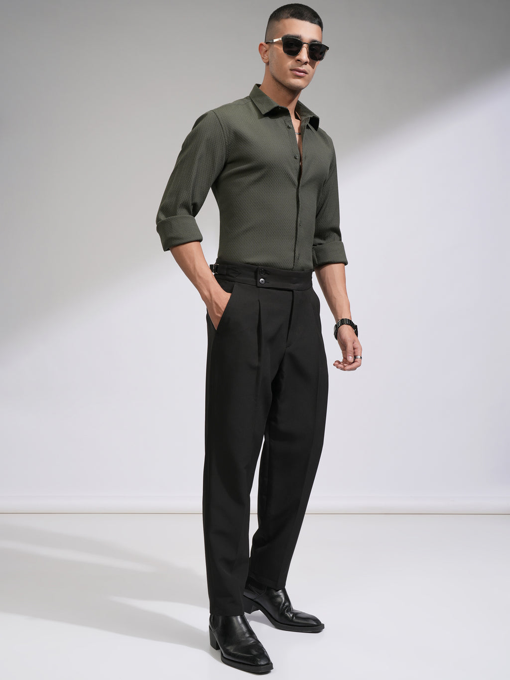Highlander Men Olive Textured Slim Fit Casual Shirt - Olive - Image 2