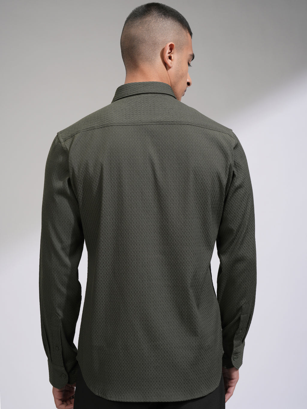 Highlander Men Olive Textured Slim Fit Casual Shirt - Olive - Image 3
