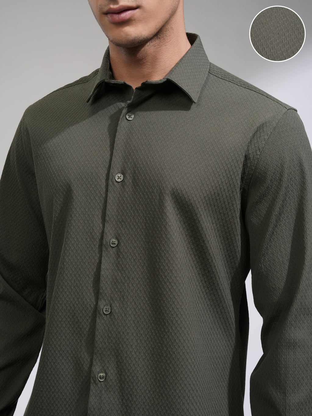 Highlander Men Olive Textured Slim Fit Casual Shirt - Olive - Image 5