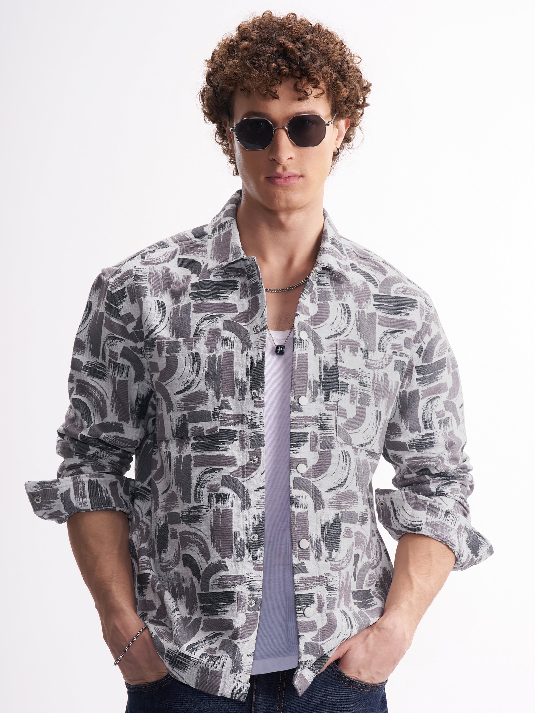 Highlander Men Purple Printed Relaxed Fit Casual Shirt - Purple - Image 1
