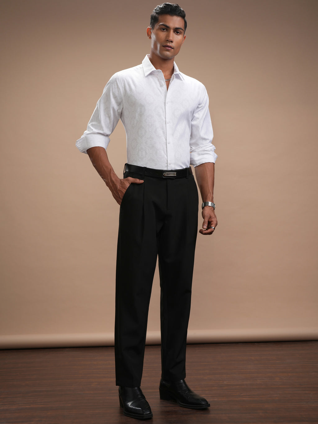 Highlander Men White Self Design Slim Fit Casual Shirt - White - Image 2
