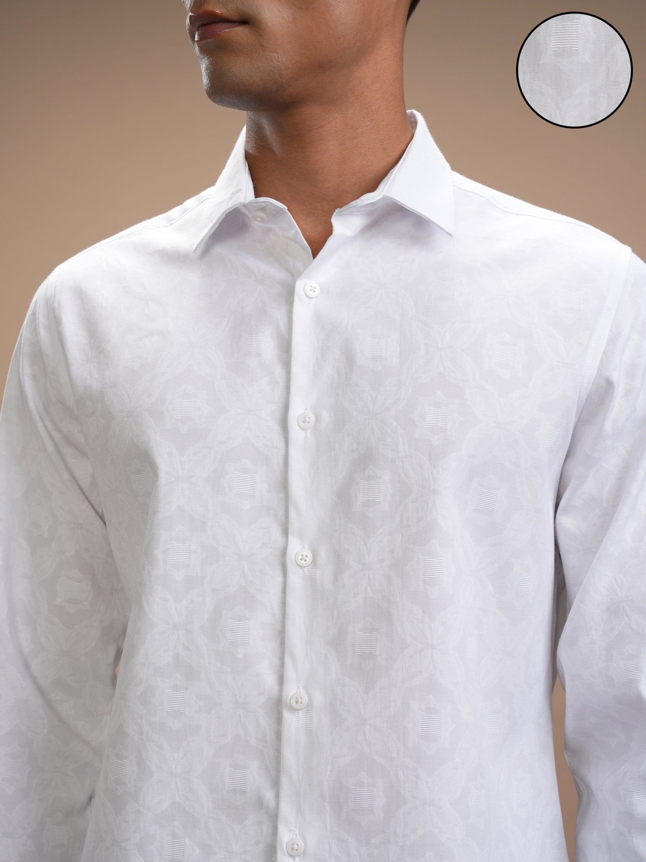 Highlander Men White Self Design Slim Fit Casual Shirt - White - Image 5