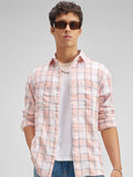 Highlander Men Peach Checked Regular Fit Casual Shirt - Peach - Image 1