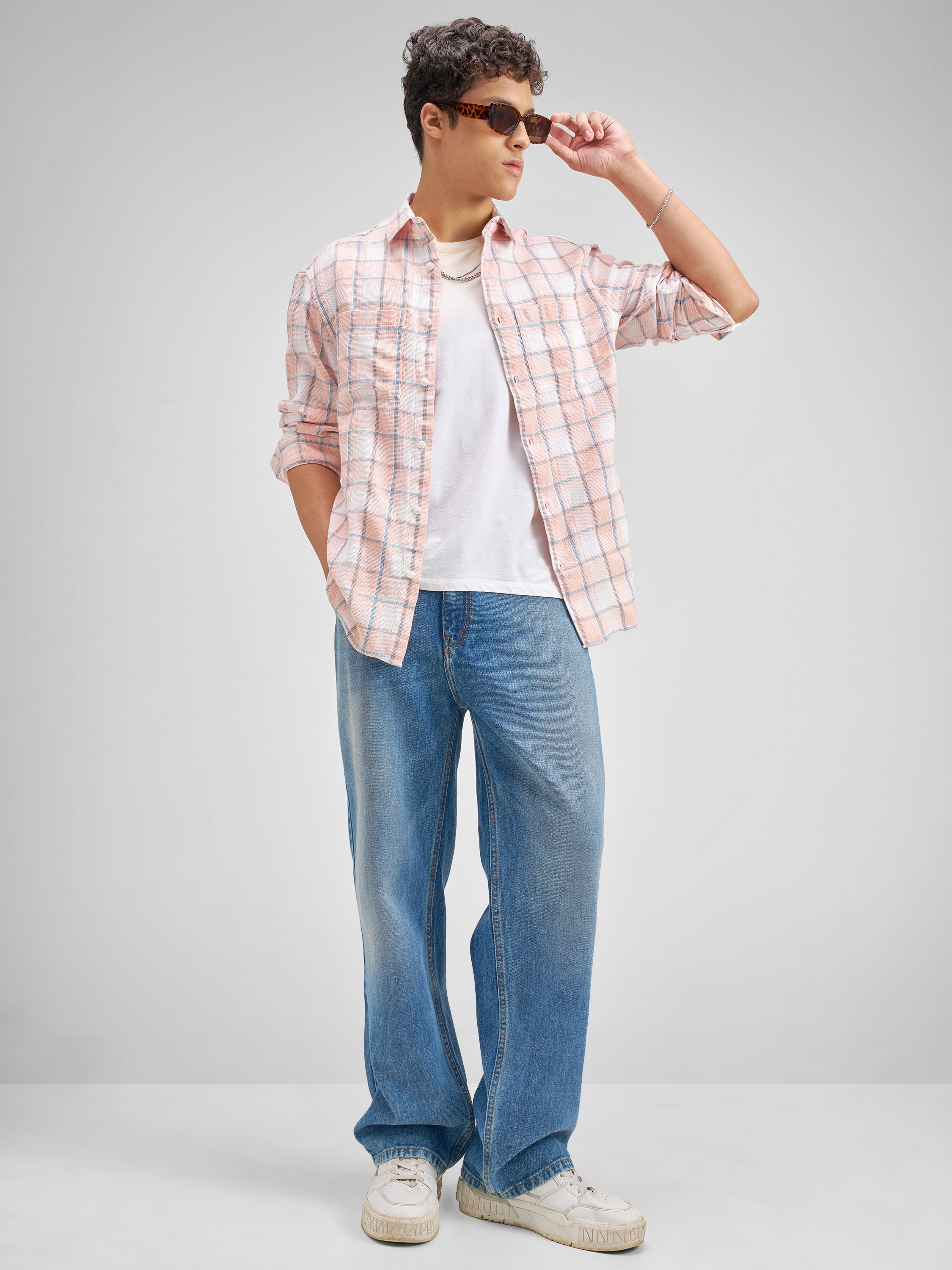 Highlander Men Peach Checked Regular Fit Casual Shirt - Peach - Image 2
