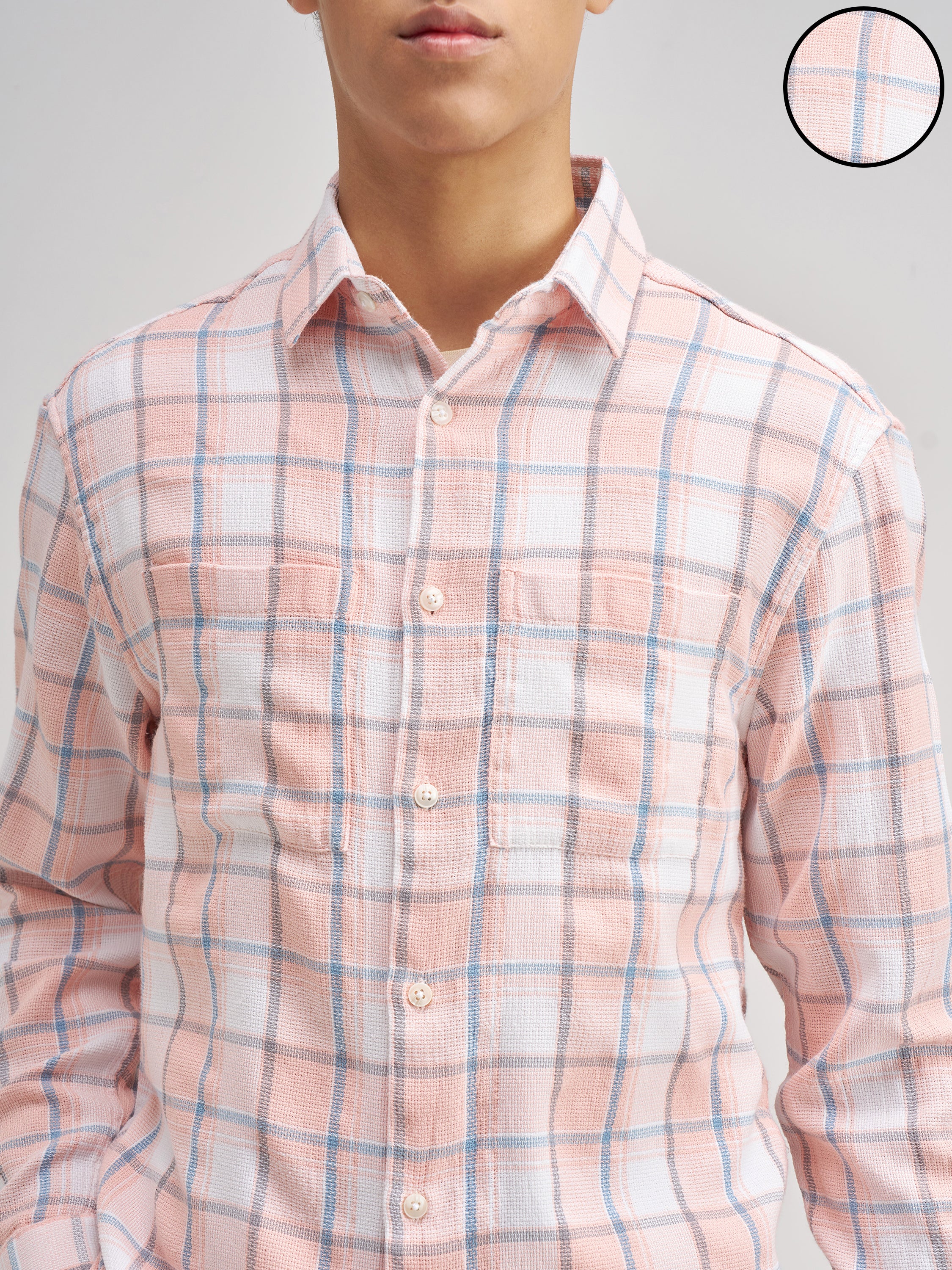 Highlander Men Peach Checked Regular Fit Casual Shirt - Peach - Image 5