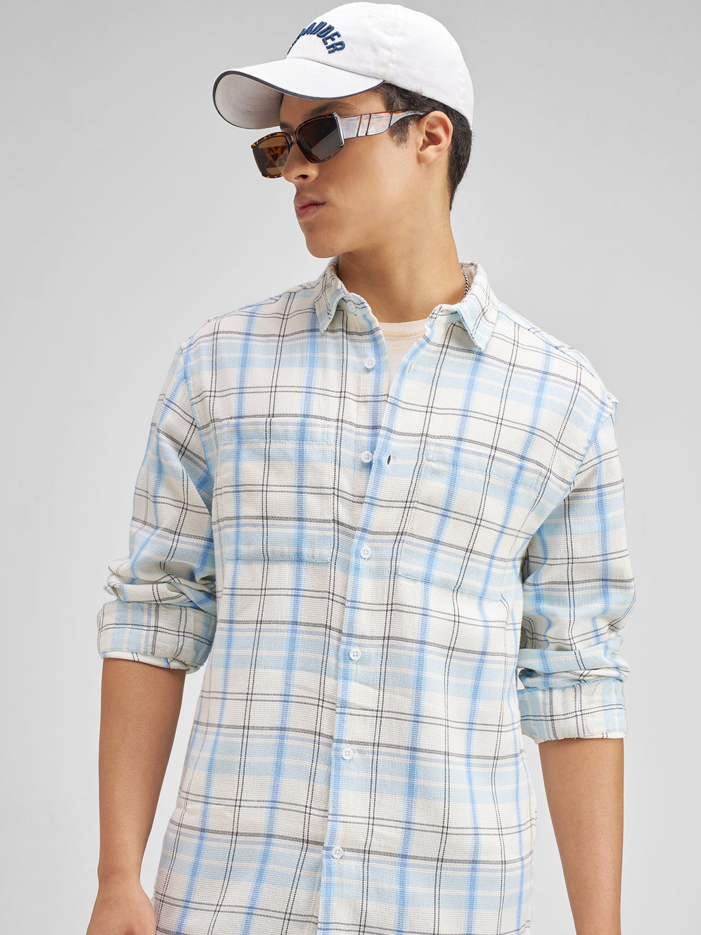 Highlander Men Blue Checked Regular Fit Casual Shirt - Blue - Image 1