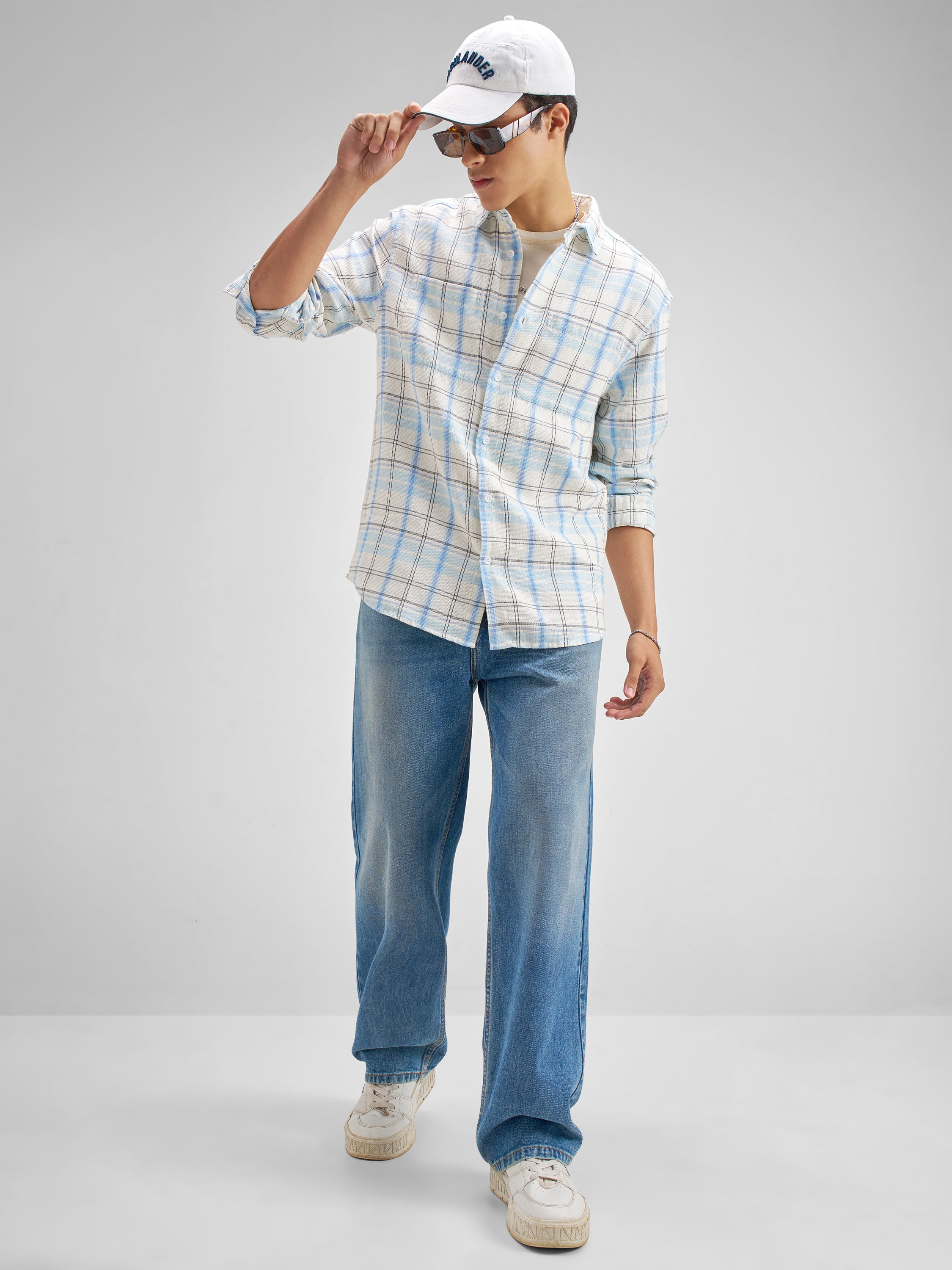 Highlander Men Blue Checked Regular Fit Casual Shirt - Blue - Image 2