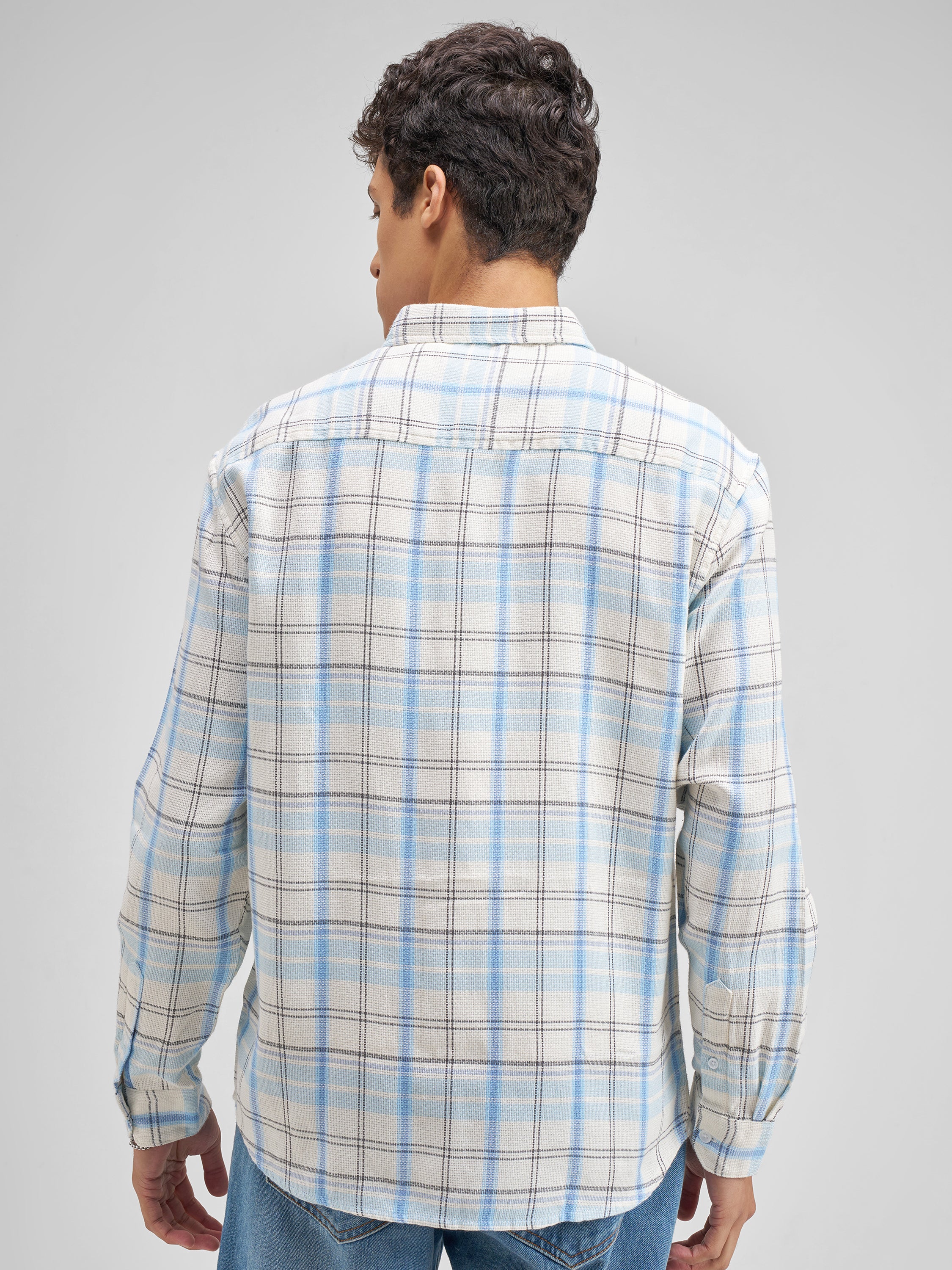 Highlander Men Blue Checked Regular Fit Casual Shirt - Blue - Image 3