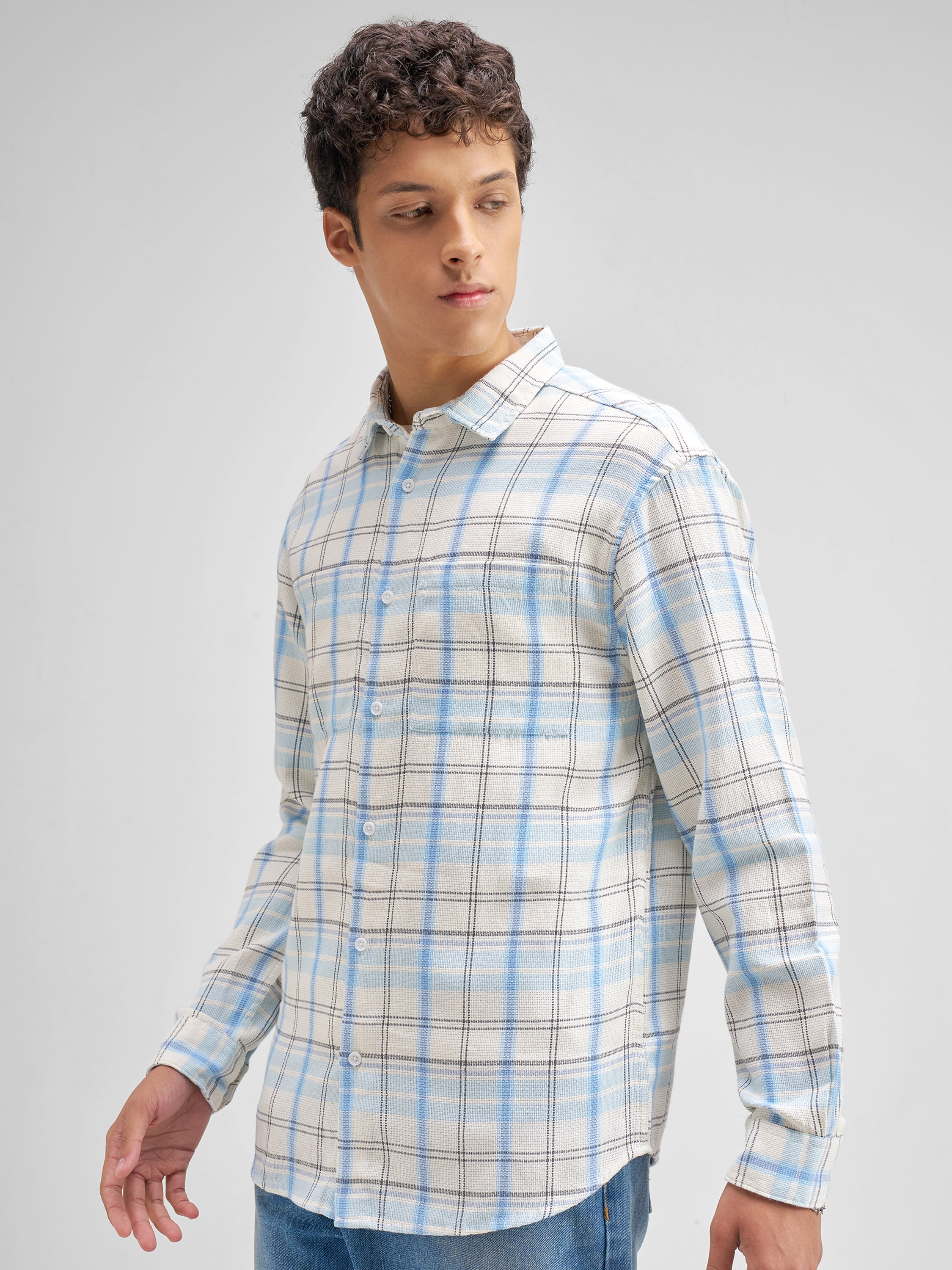 Highlander Men Blue Checked Regular Fit Casual Shirt - Blue - Image 4