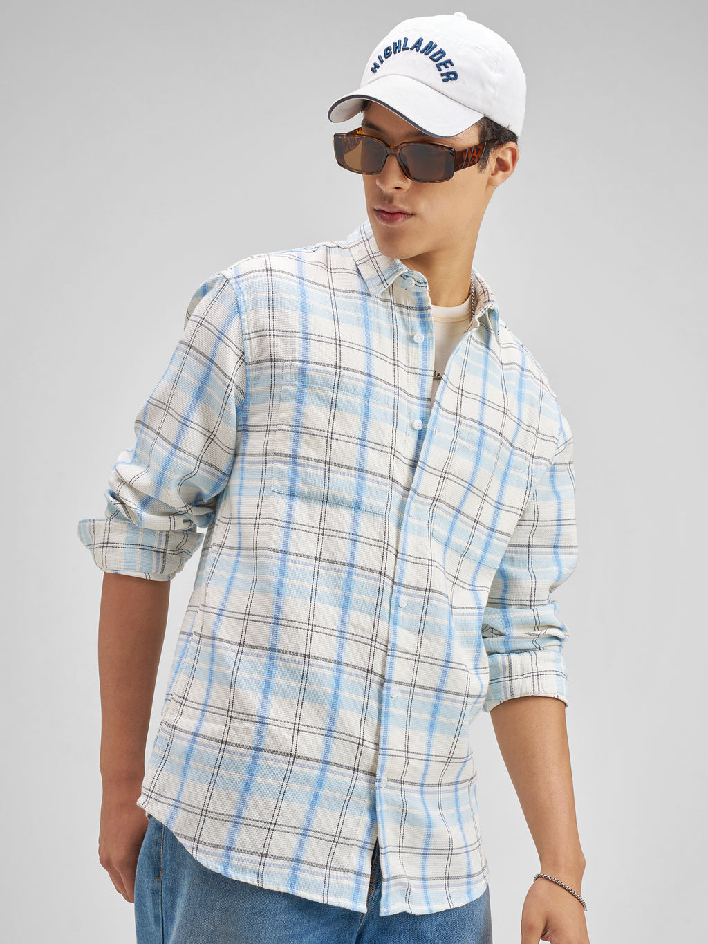 Highlander Men Blue Checked Regular Fit Casual Shirt - Blue - Image 6