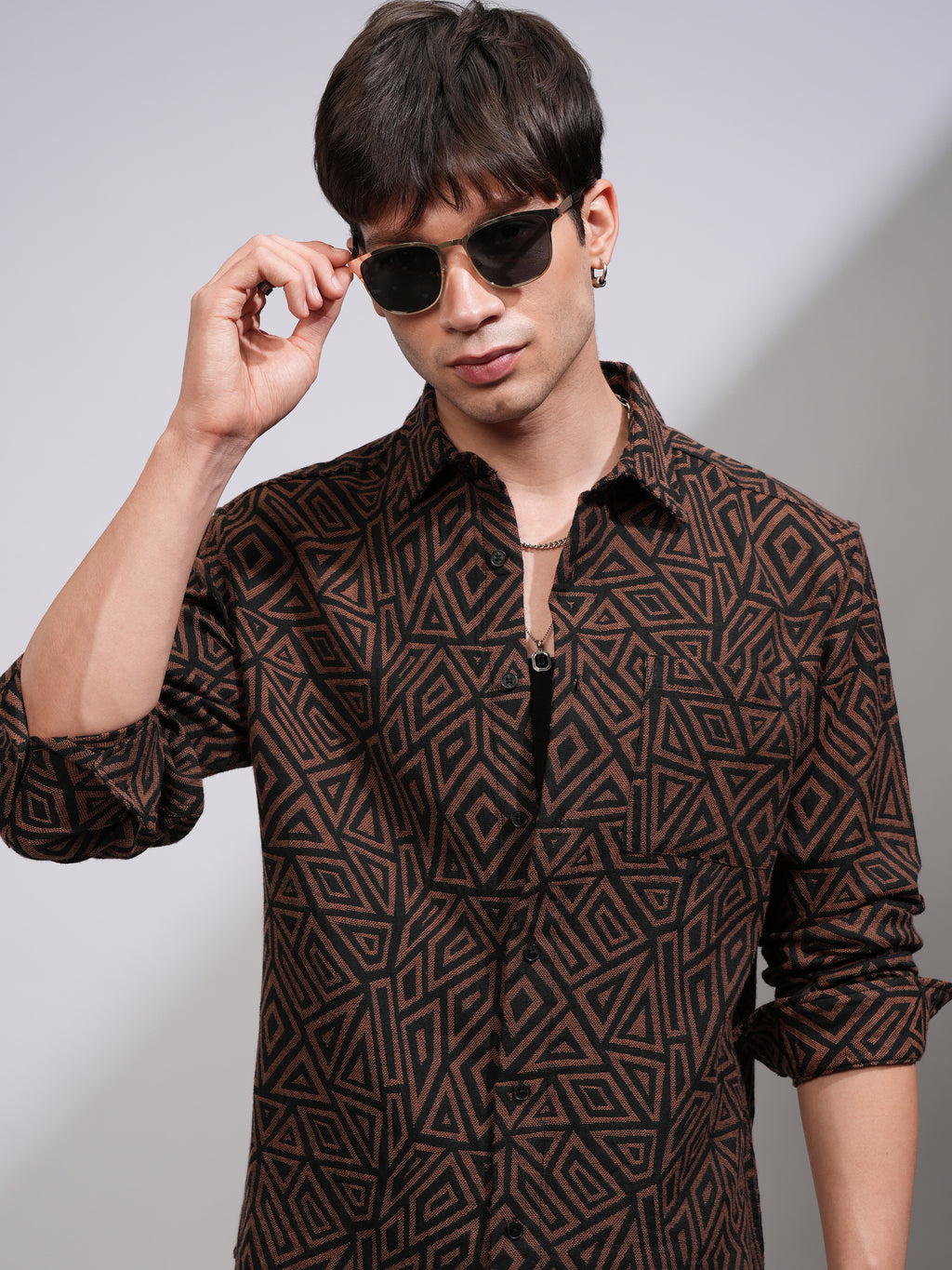 Highlander Men Brown Printed Relaxed Fit Casual Shirt - Brown - Image 1