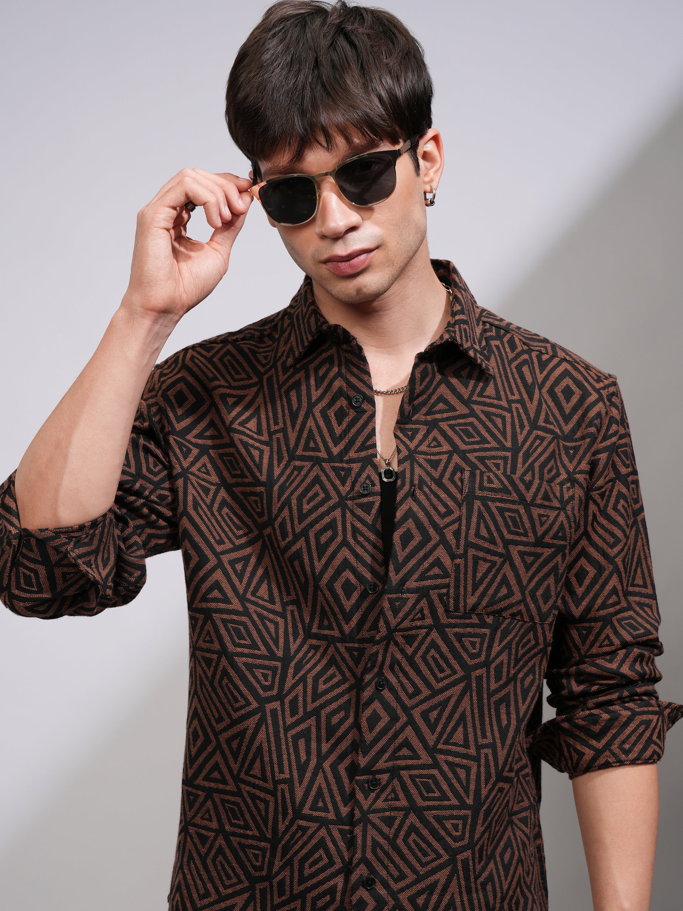 Highlander Men Brown Printed Relaxed Fit Casual Shirt - Brown - Image 1