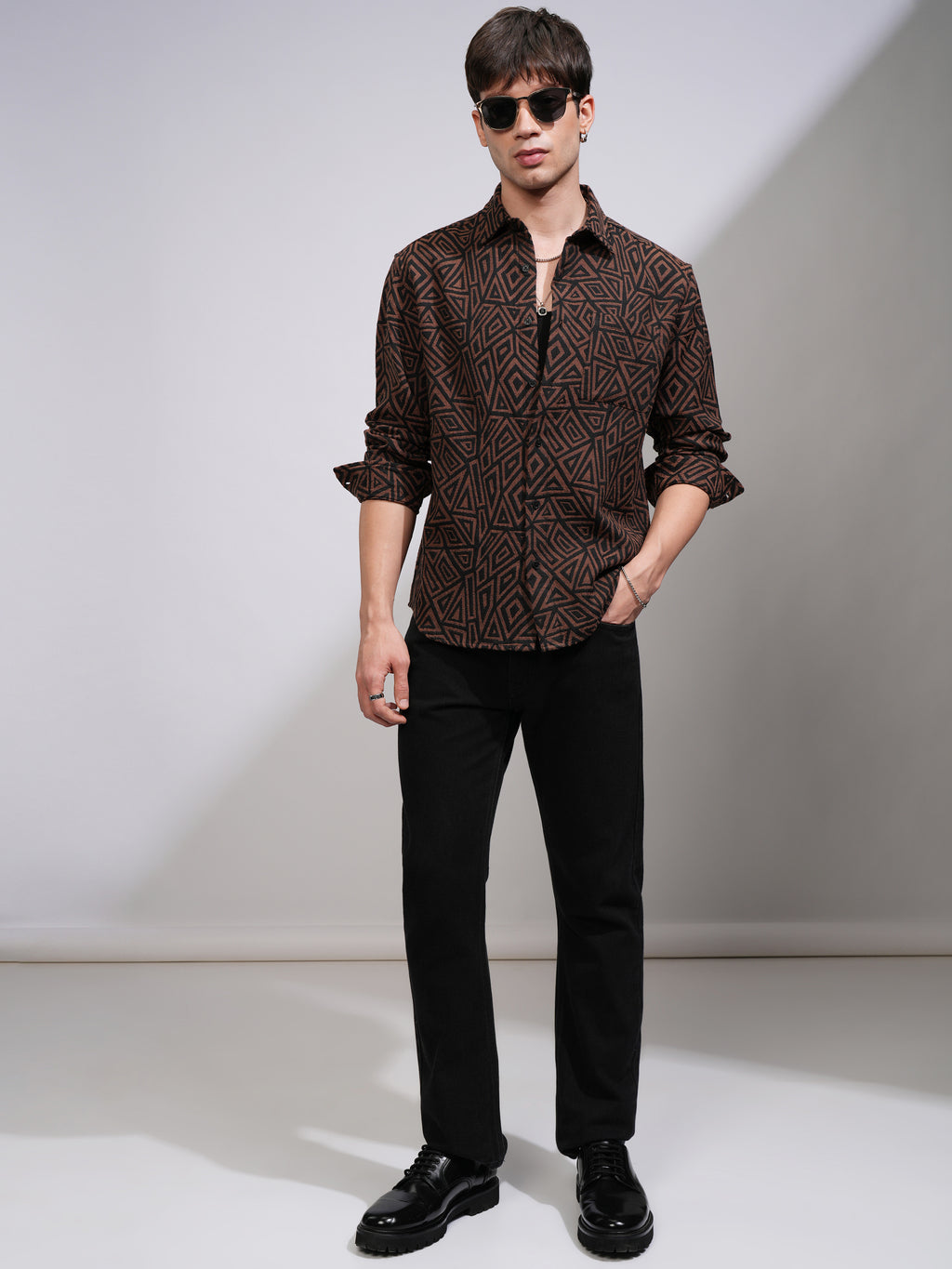 Highlander Men Brown Printed Relaxed Fit Casual Shirt - Brown - Image 2