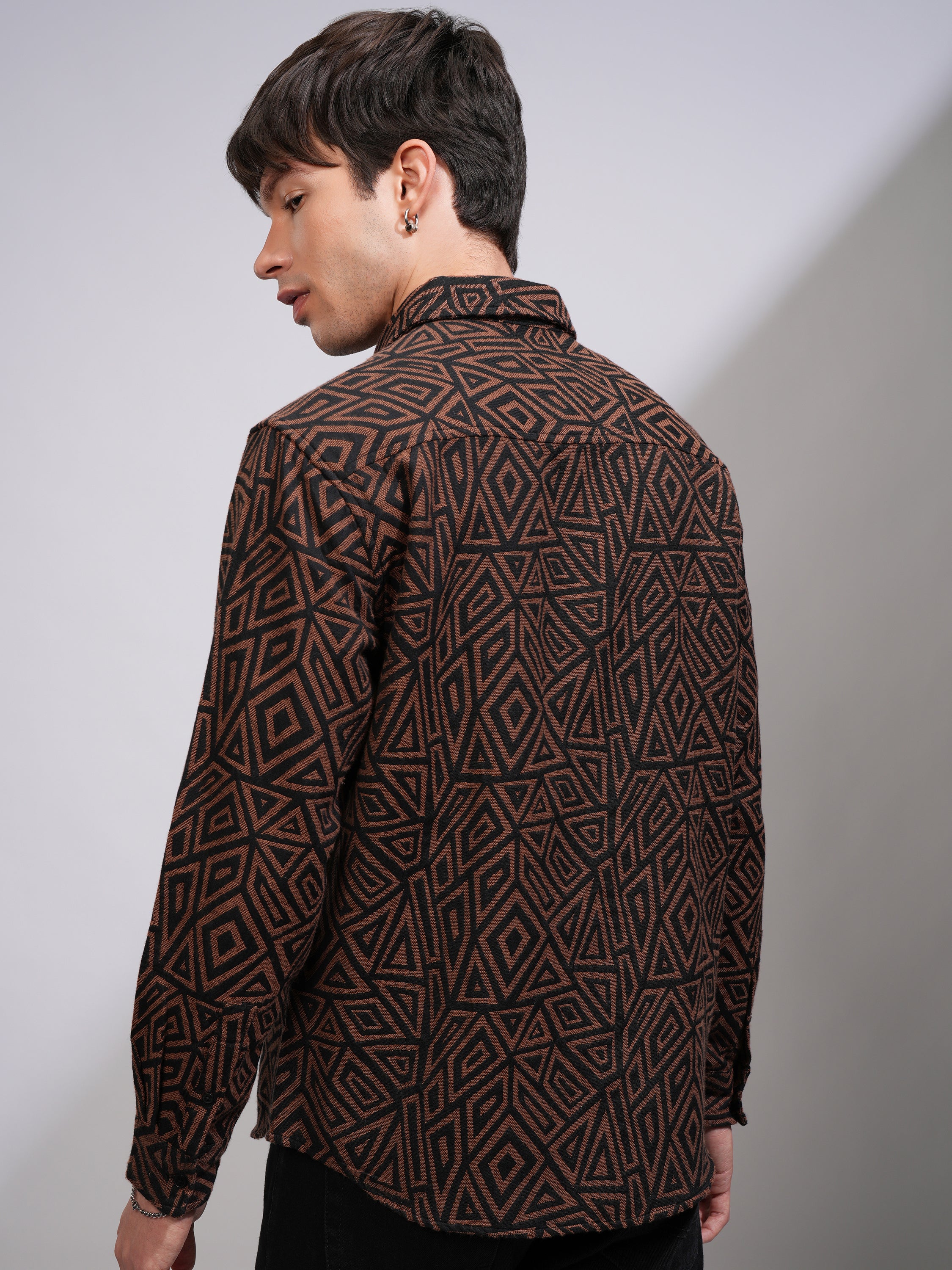 Highlander Men Brown Printed Relaxed Fit Casual Shirt - Brown - Image 3