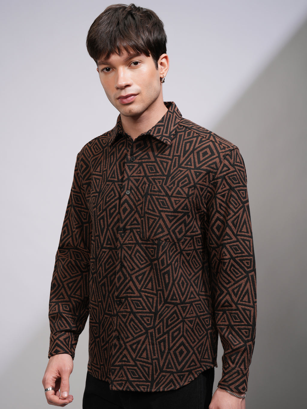 Highlander Men Brown Printed Relaxed Fit Casual Shirt - Brown - Image 4
