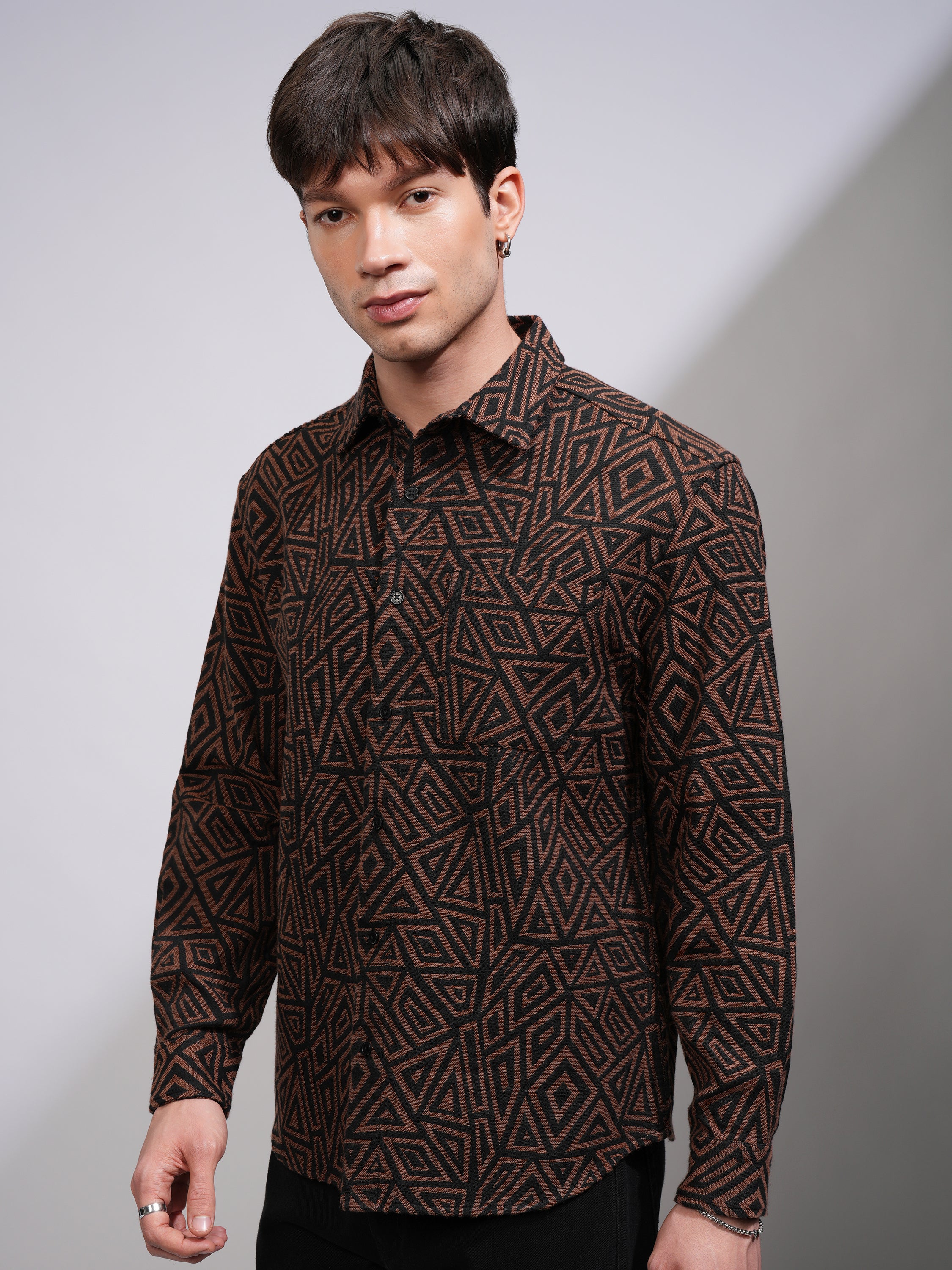 Highlander Men Brown Printed Relaxed Fit Casual Shirt - Brown - Image 4
