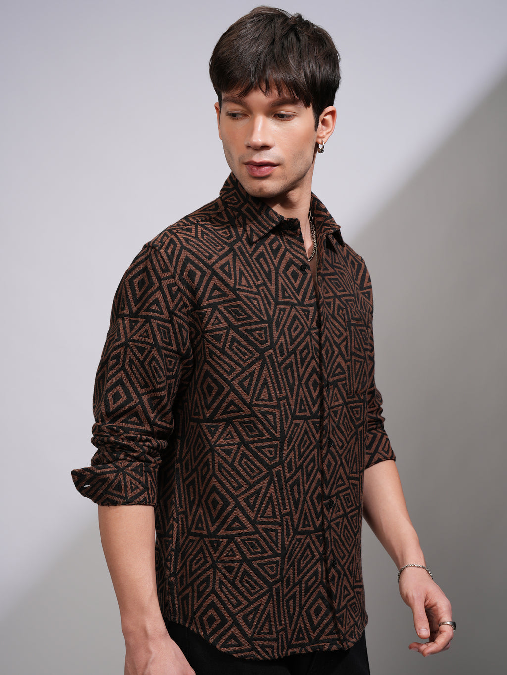 Highlander Men Brown Printed Relaxed Fit Casual Shirt - Brown - Image 6