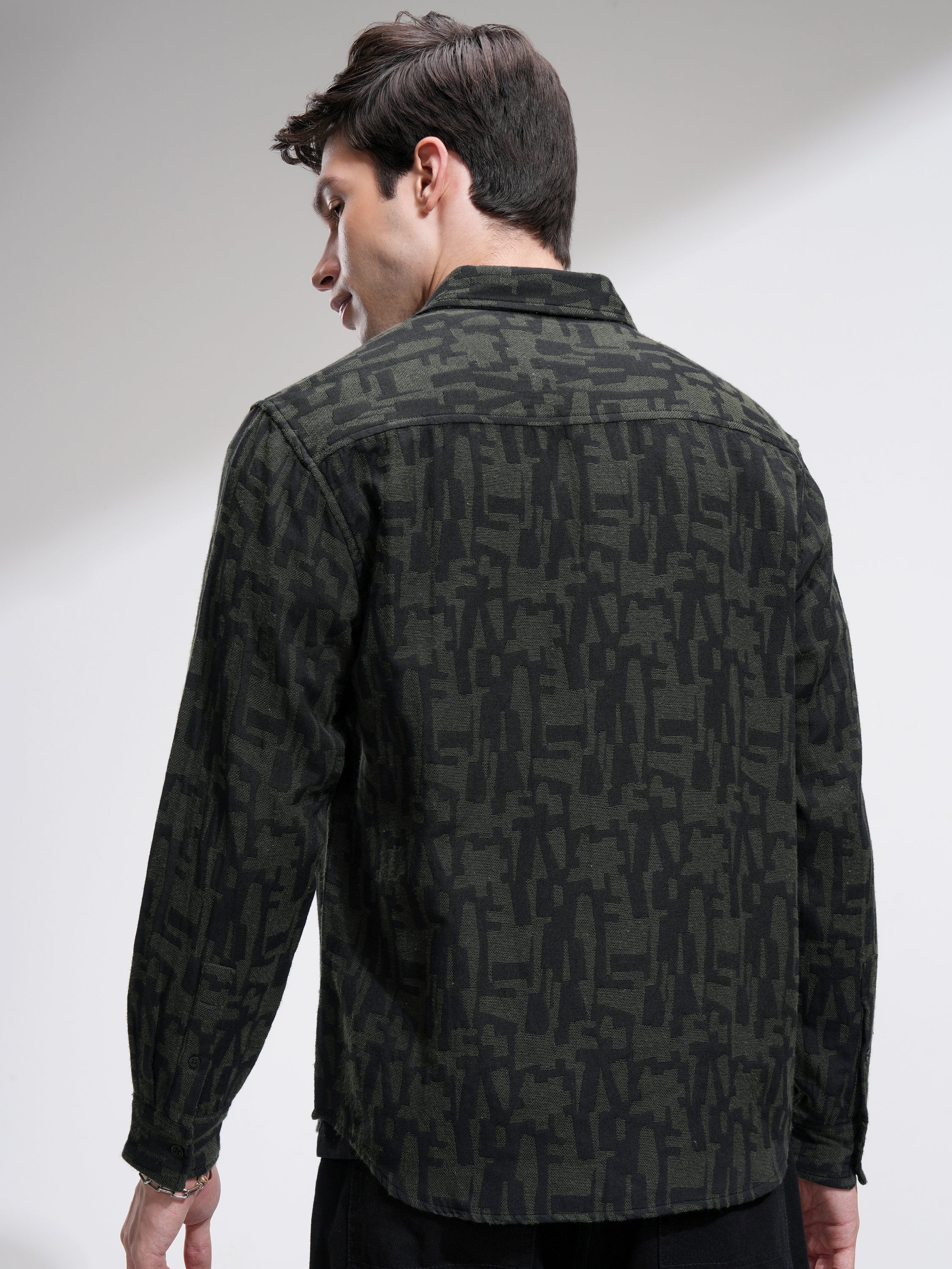 Highlander Men Olive Printed Relaxed Fit Casual Shirt - Olive - Image 3