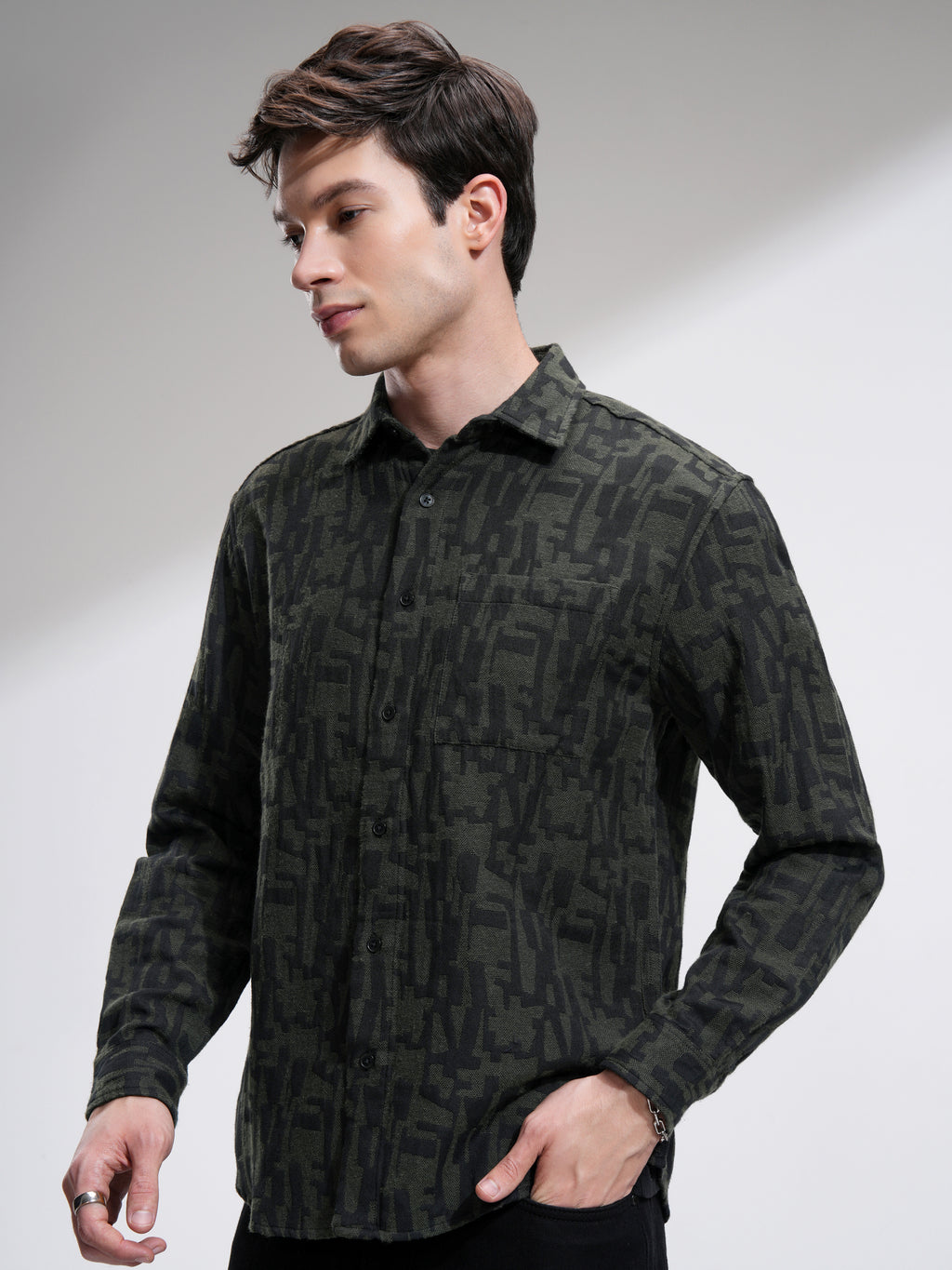 Highlander Men Olive Printed Relaxed Fit Casual Shirt - Olive - Image 4