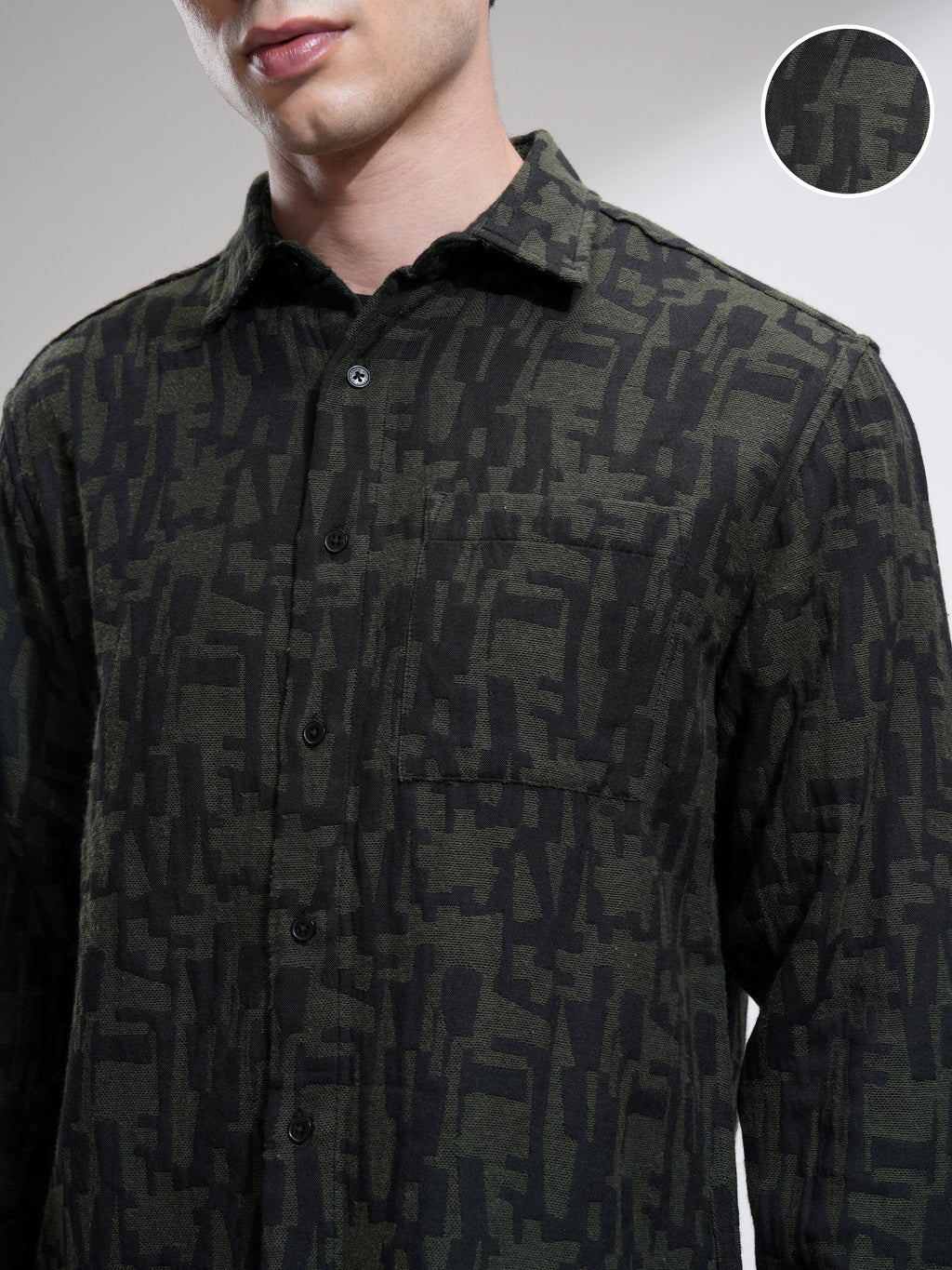 Highlander Men Olive Printed Relaxed Fit Casual Shirt - Olive - Image 5