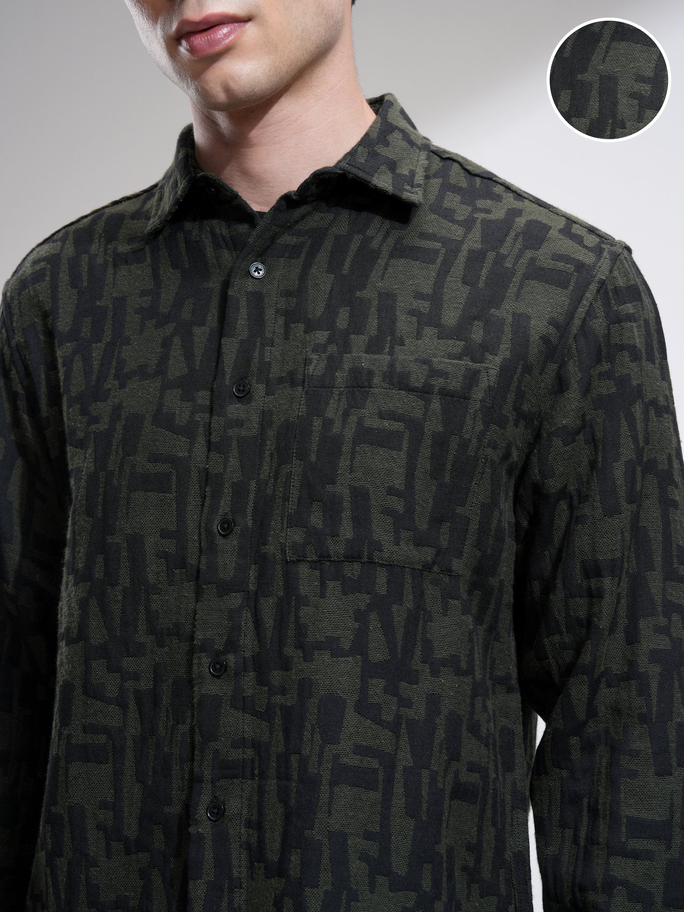 Highlander Men Olive Printed Relaxed Fit Casual Shirt - Olive - Image 5