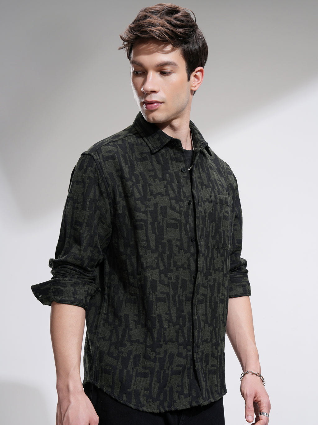 Highlander Men Olive Printed Relaxed Fit Casual Shirt - Olive - Image 6