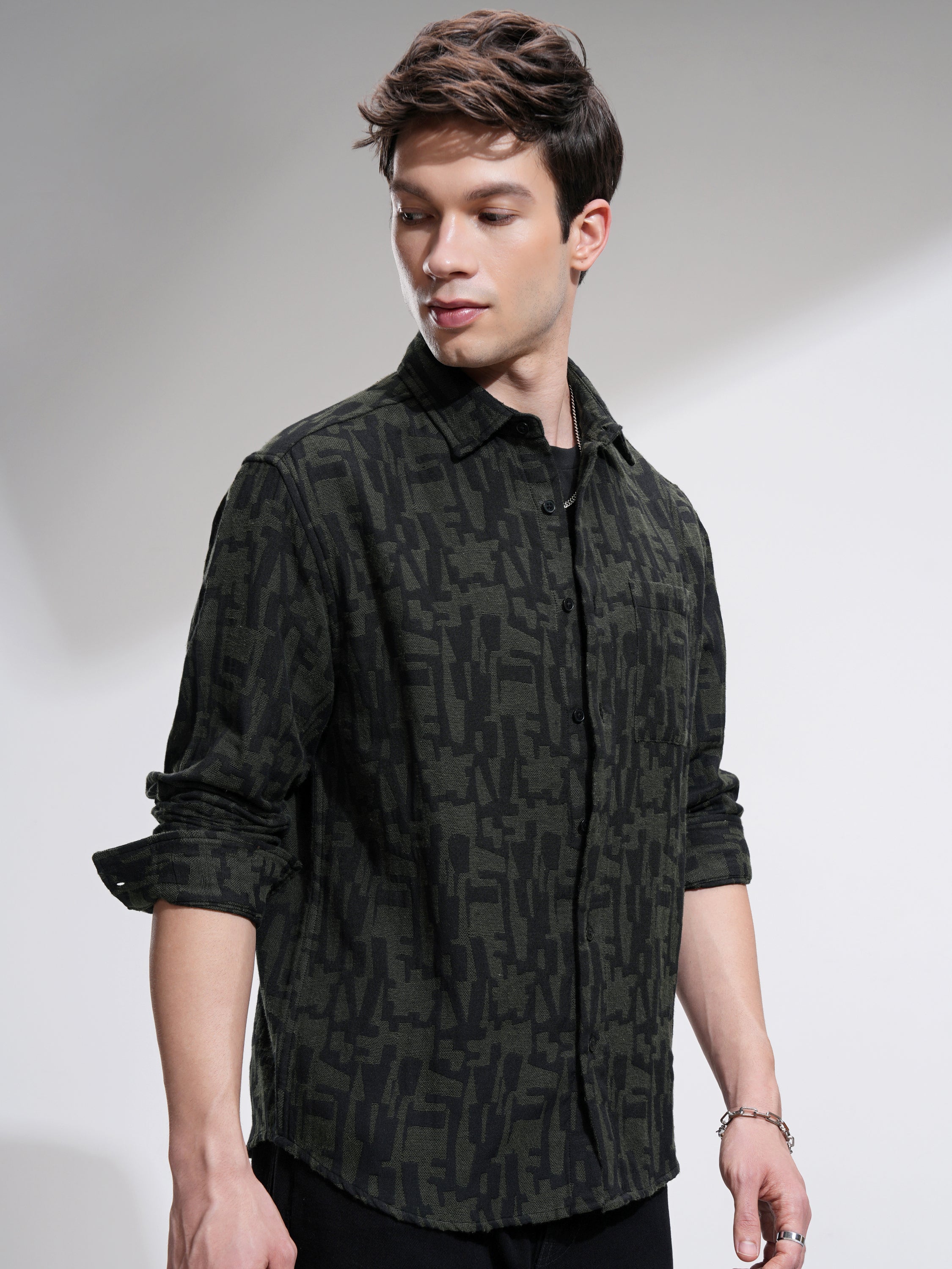 Highlander Men Olive Printed Relaxed Fit Casual Shirt - Olive - Image 6