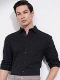 Highlander Men Black Textured Relaxed Fit Casual Shirt - Black - Image 1