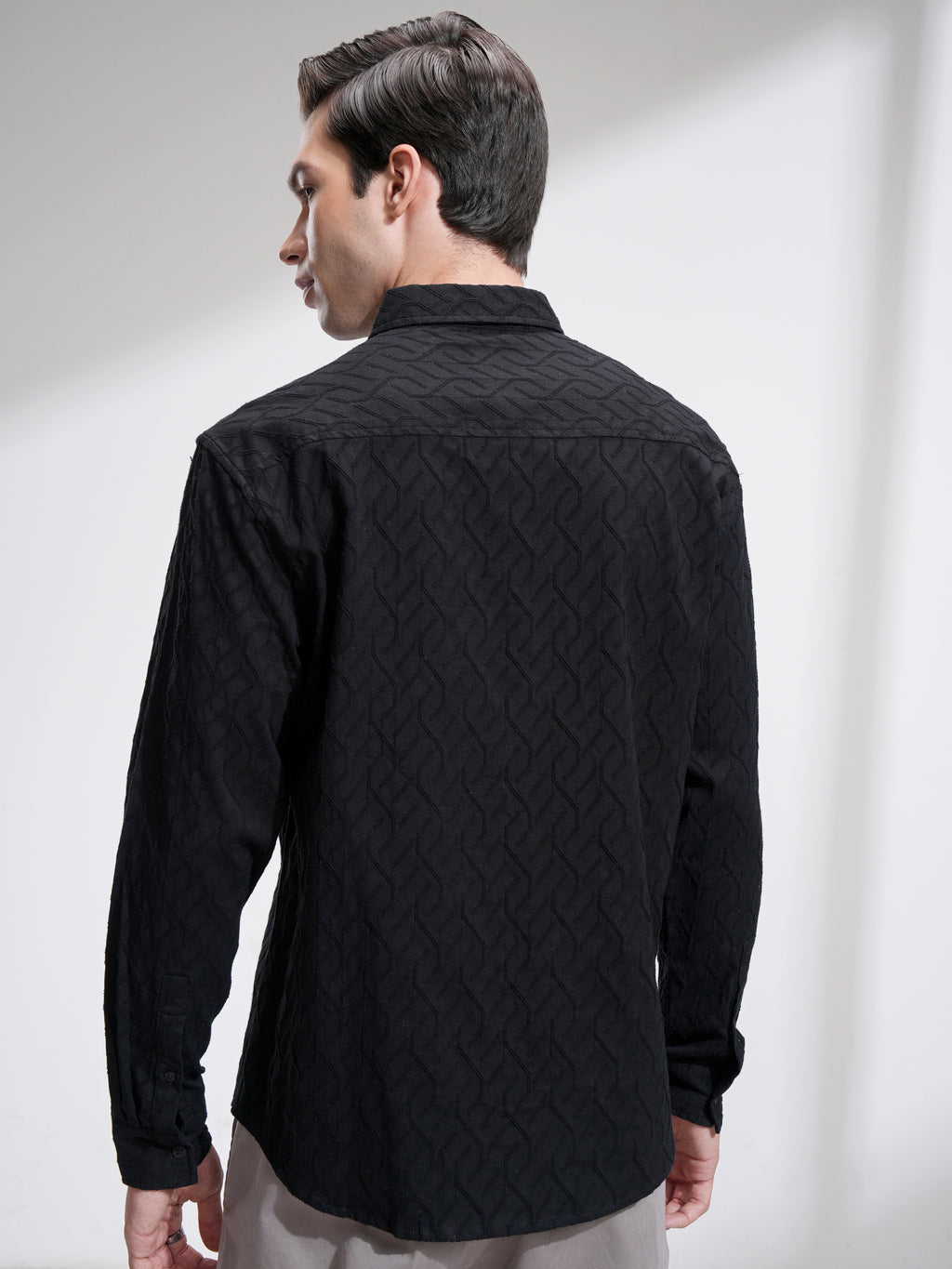 Highlander Men Black Textured Relaxed Fit Casual Shirt - Black - Image 3