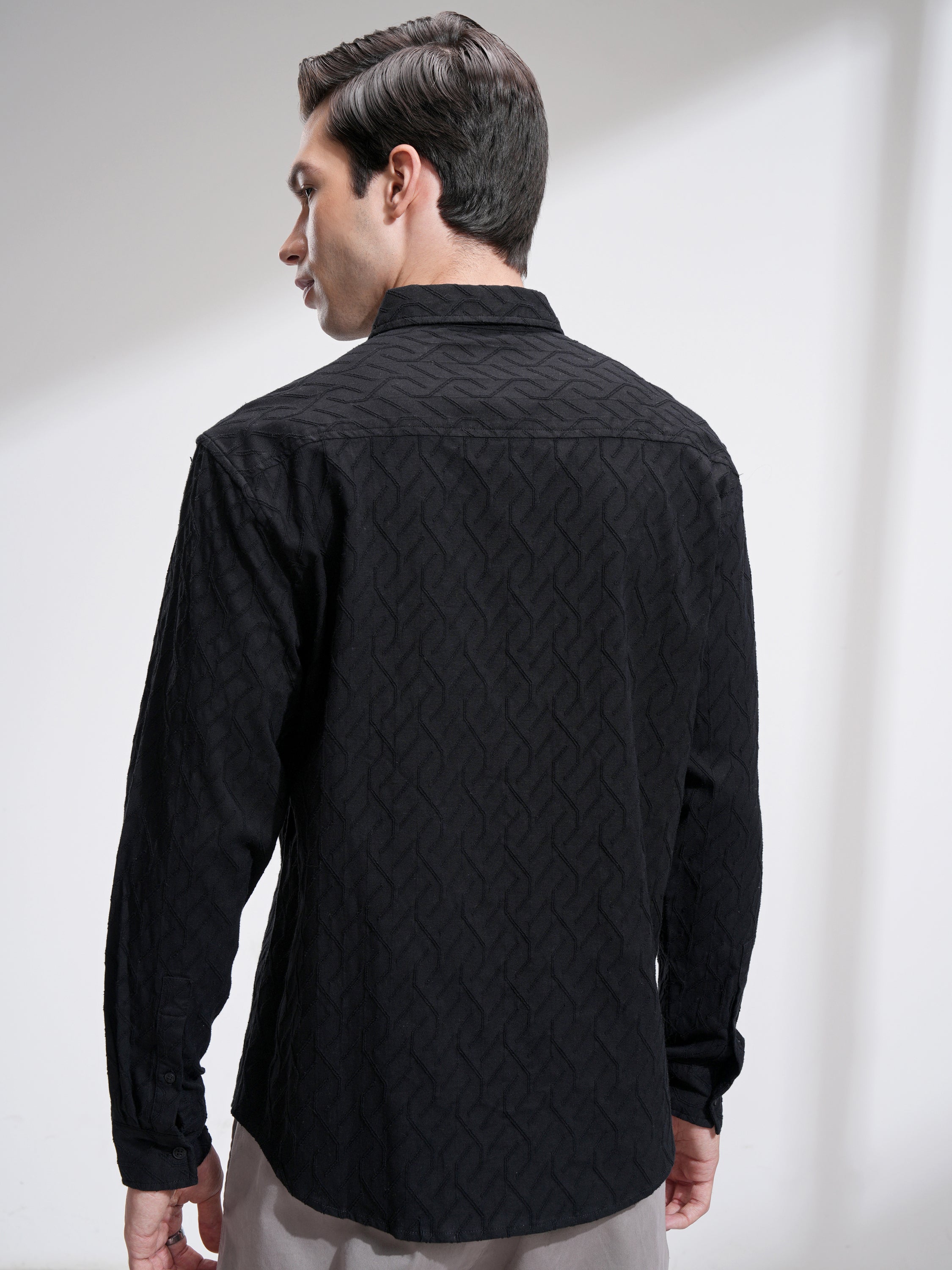 Highlander Men Black Textured Relaxed Fit Casual Shirt - Black - Image 3