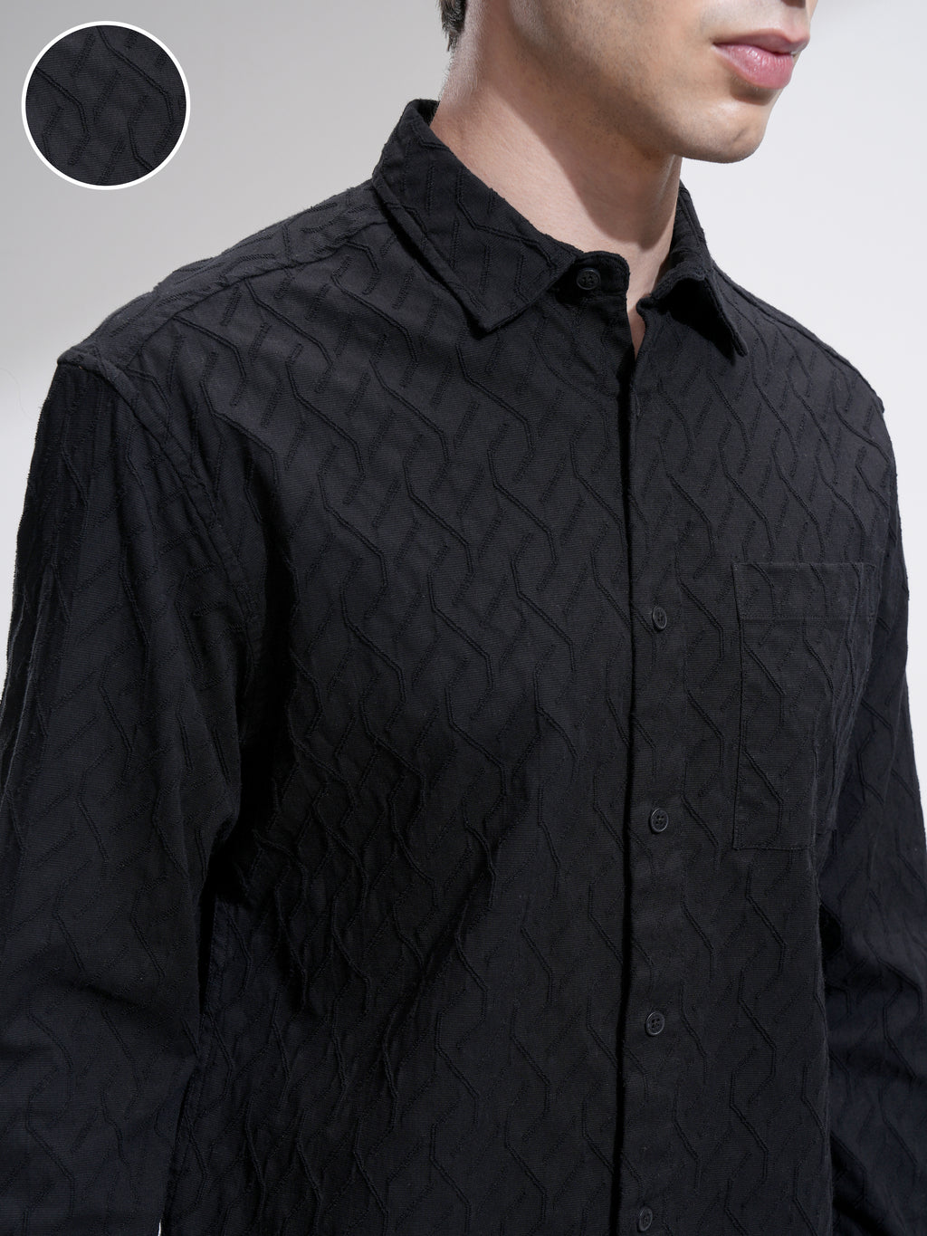 Highlander Men Black Textured Relaxed Fit Casual Shirt - Black - Image 5