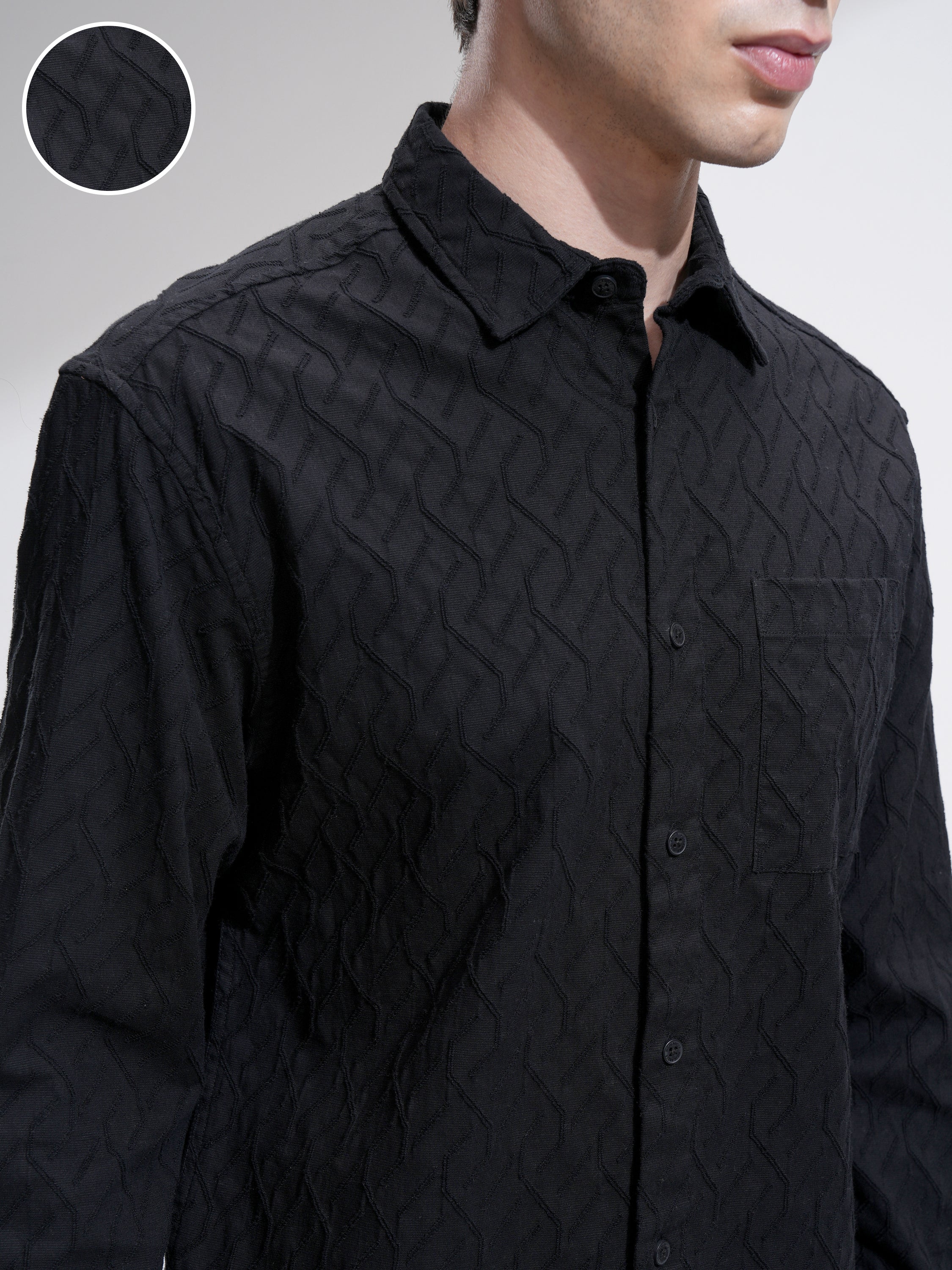 Highlander Men Black Textured Relaxed Fit Casual Shirt - Black - Image 5