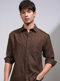 Highlander Men Brown Textured Relaxed Fit Casual Shirt - Brown - Image 1