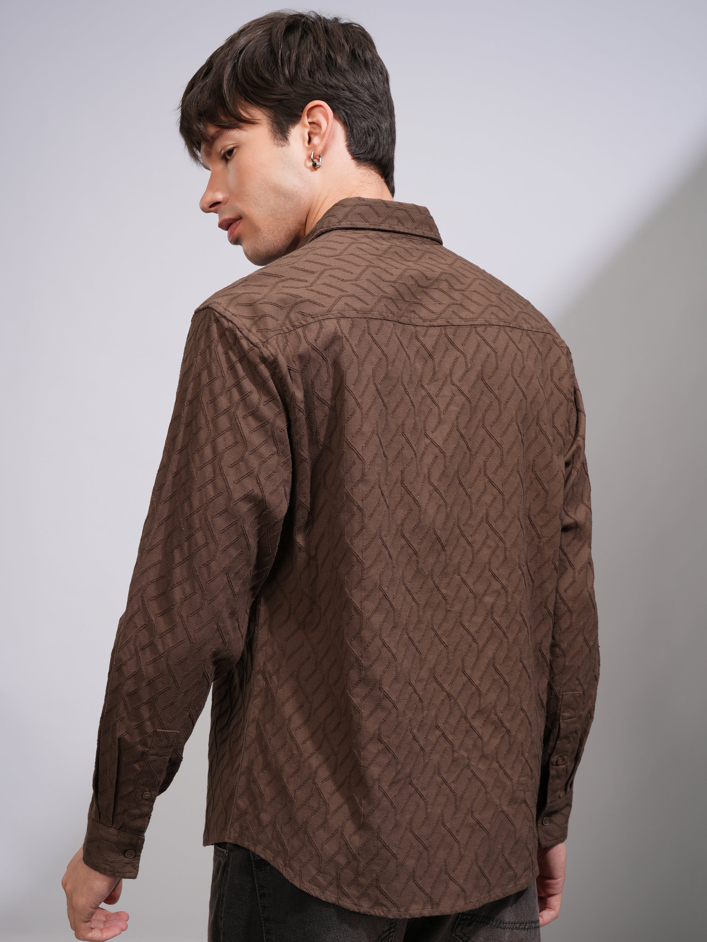 Highlander Men Brown Textured Relaxed Fit Casual Shirt - Brown - Image 3