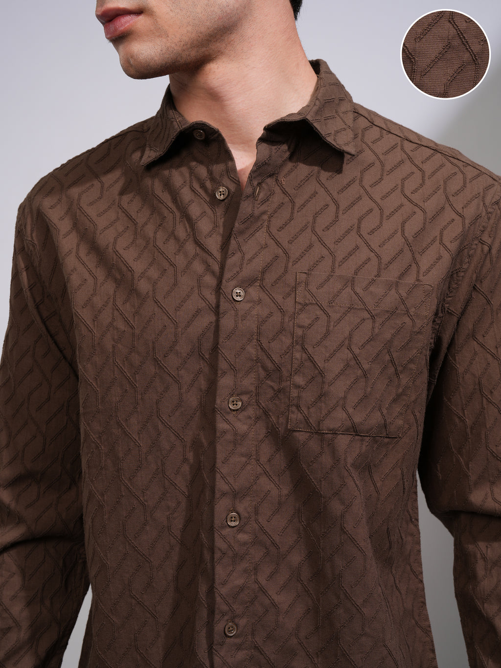 Highlander Men Brown Textured Relaxed Fit Casual Shirt - Brown - Image 5