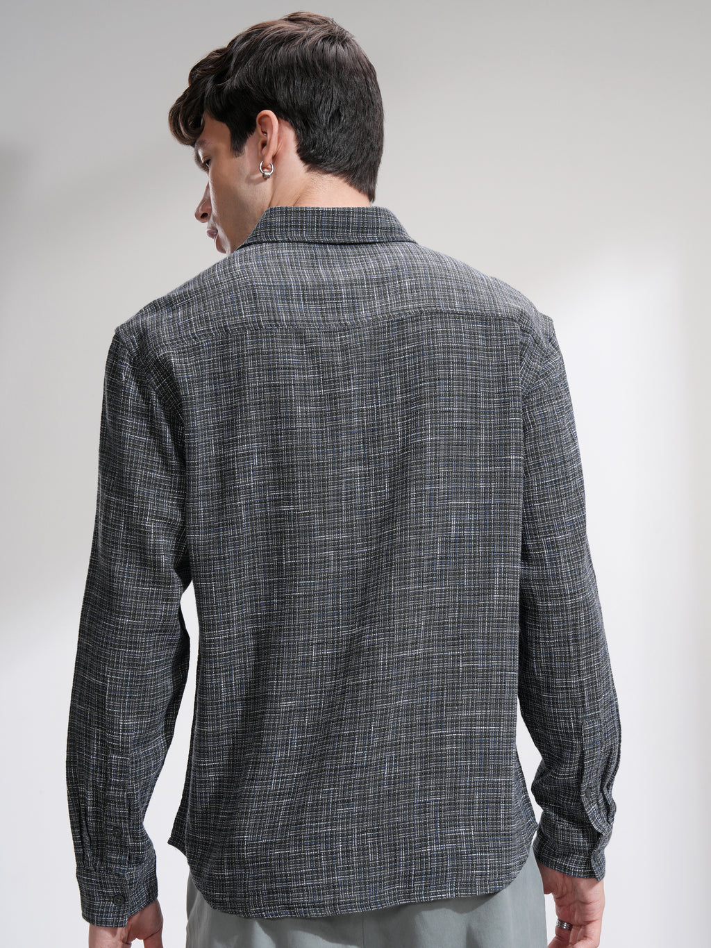 Highlander Men Grey Checked Relaxed Fit Casual Shirt - Grey - Image 3