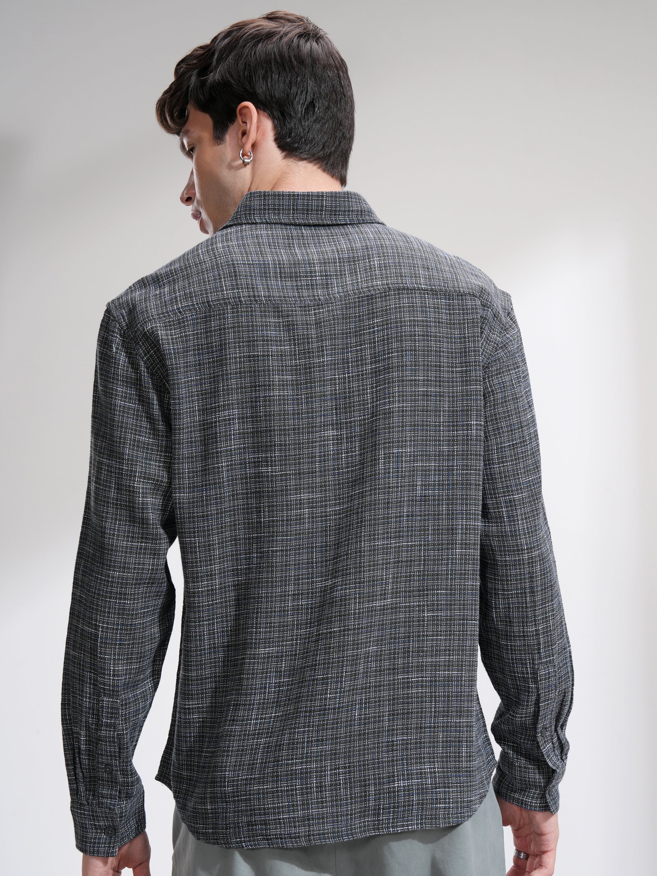 Highlander Men Grey Checked Relaxed Fit Casual Shirt - Grey - Image 3
