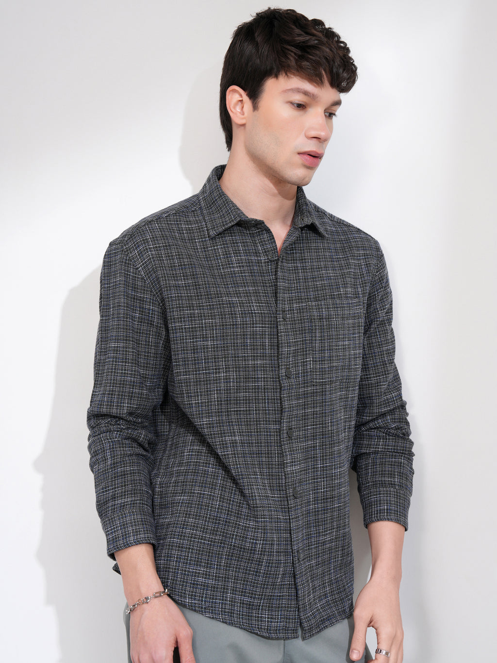 Highlander Men Grey Checked Relaxed Fit Casual Shirt - Grey - Image 6