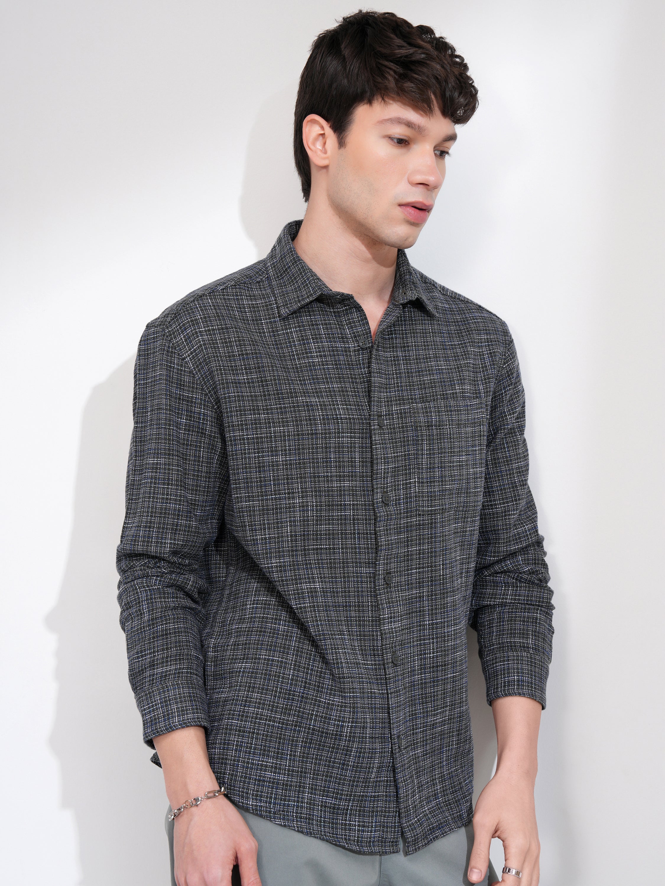 Highlander Men Grey Checked Relaxed Fit Casual Shirt - Grey - Image 6