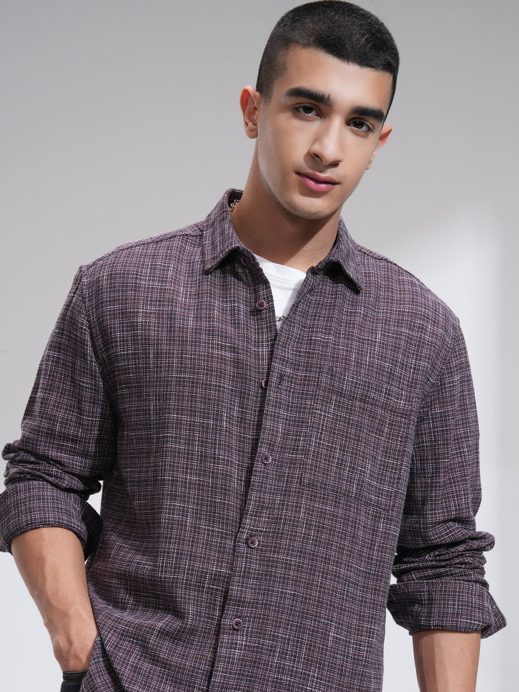Highlander Men Purple Self Design Relaxed Fit Casual Shirt - Purple - Image 1