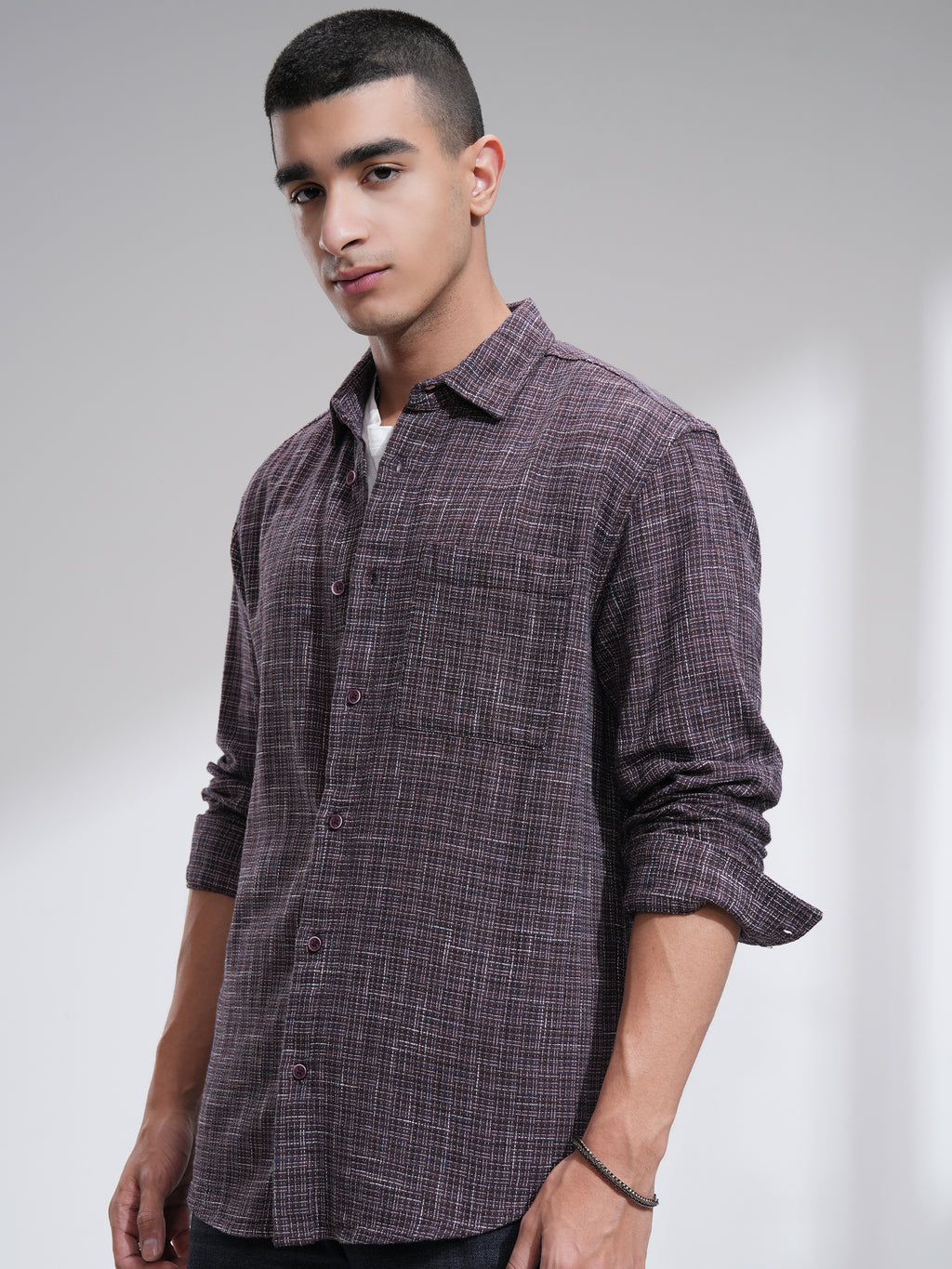 Highlander Men Purple Self Design Relaxed Fit Casual Shirt - Purple - Image 4