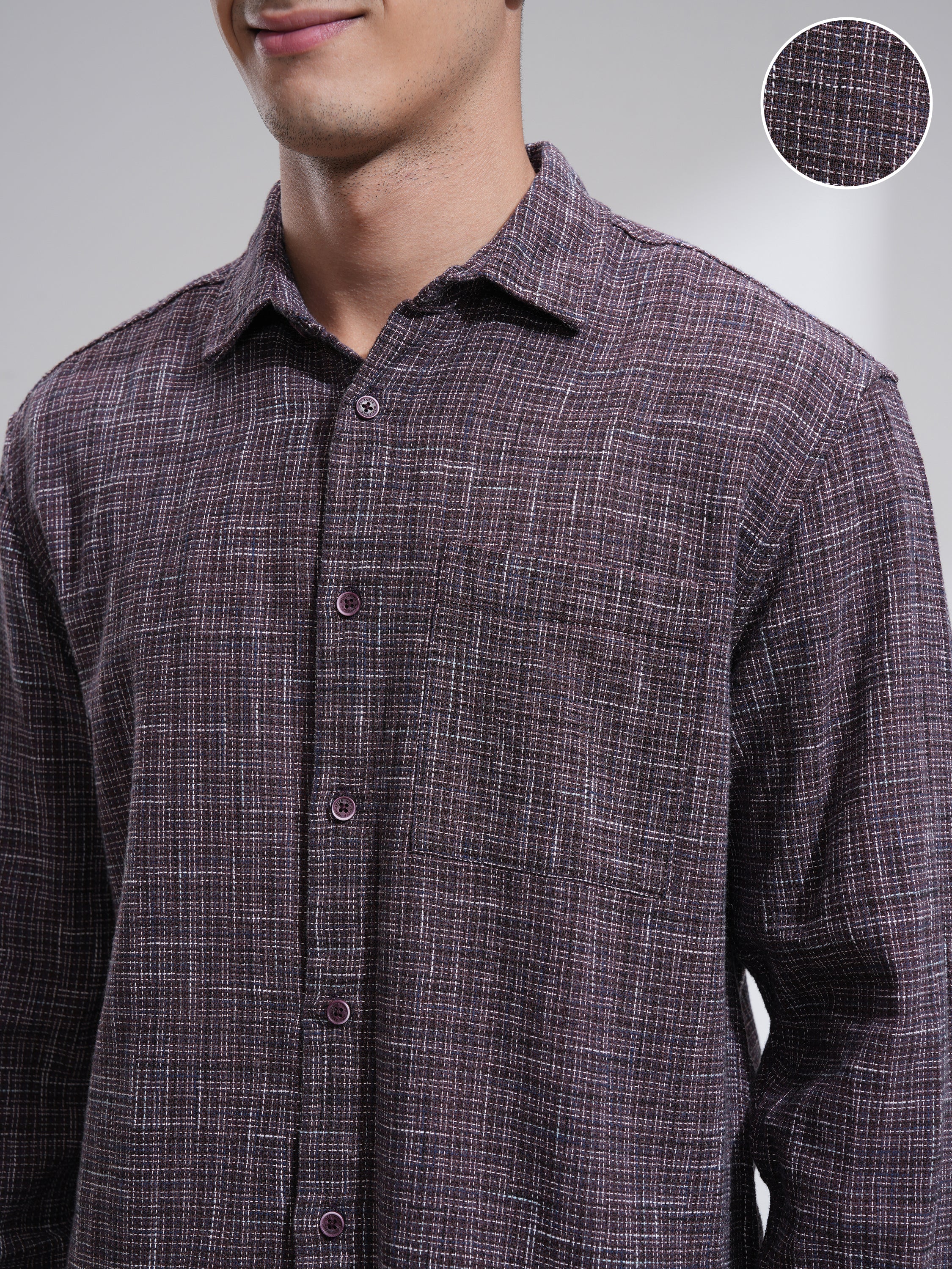 Highlander Men Purple Self Design Relaxed Fit Casual Shirt - Purple - Image 5