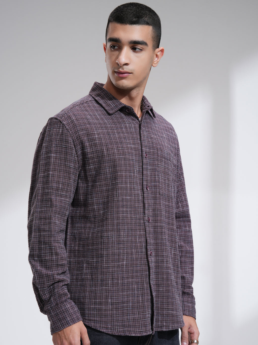 Highlander Men Purple Self Design Relaxed Fit Casual Shirt - Purple - Image 6