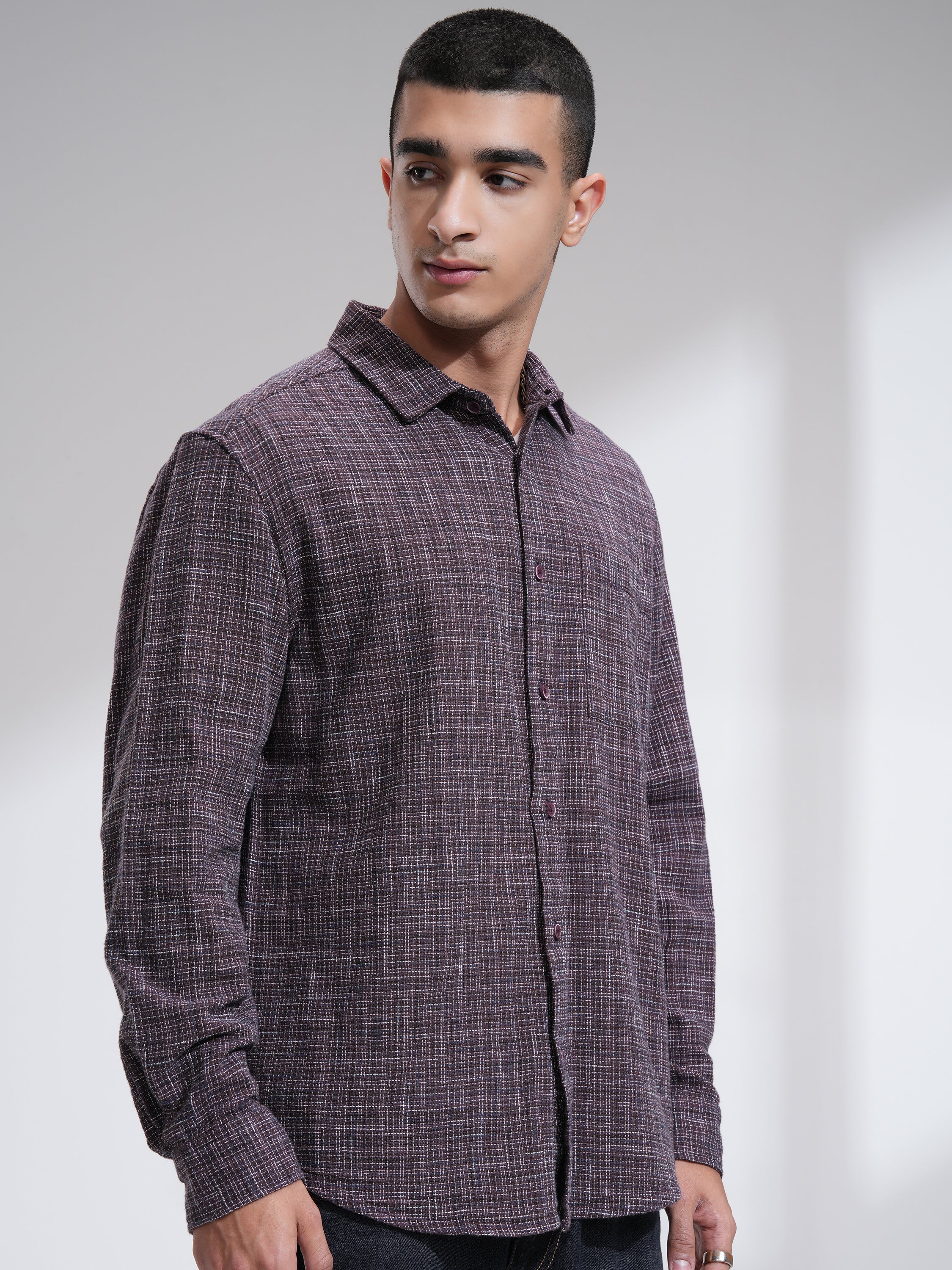 Highlander Men Purple Self Design Relaxed Fit Casual Shirt - Purple - Image 6