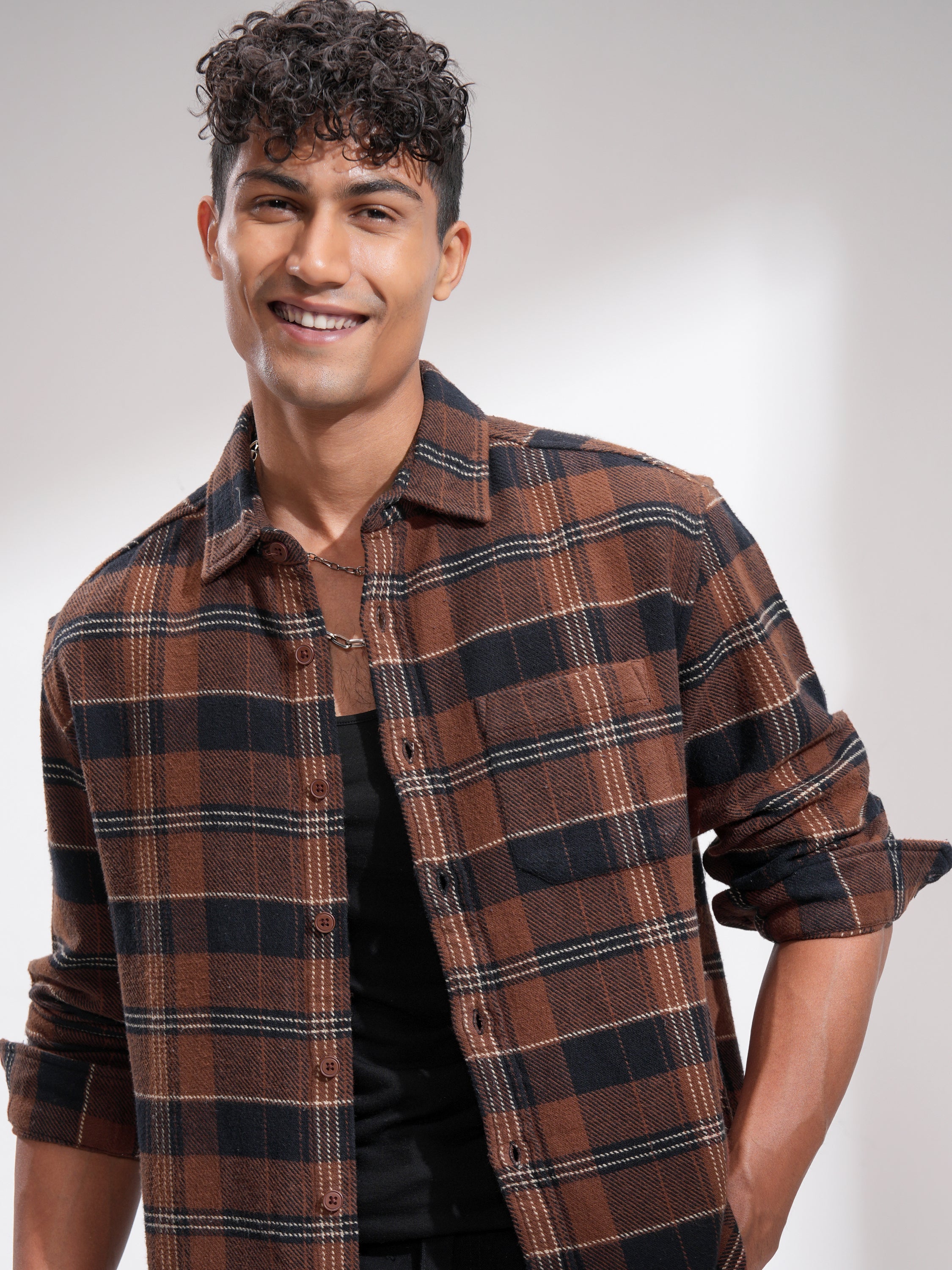 Highlander Men Rust Checked Relaxed Fit Casual Shirt - Rust - Image 1